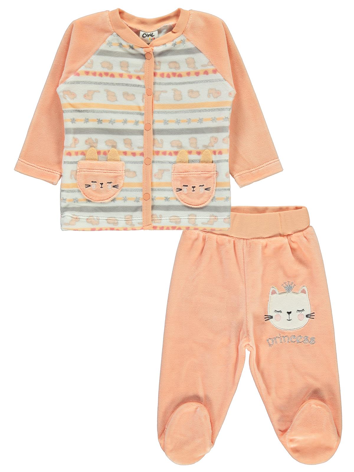 Civil Baby Kız Bebek Pijama Takımı 3-6 Ay Açık Somon