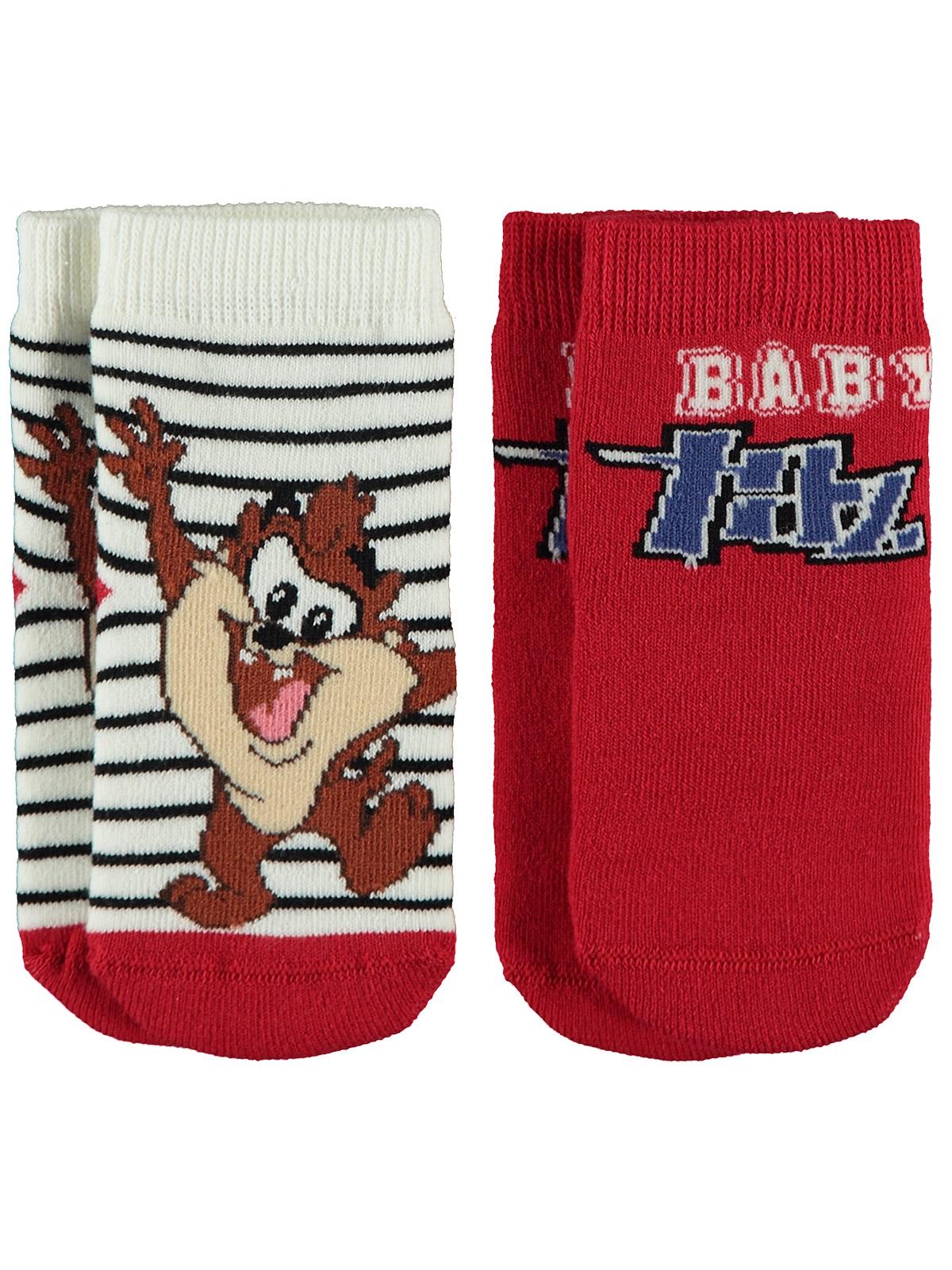 Tazmanya Canavarı Erkek Bebek 2'li Çorap Set 0-24 Ay Kırmızı