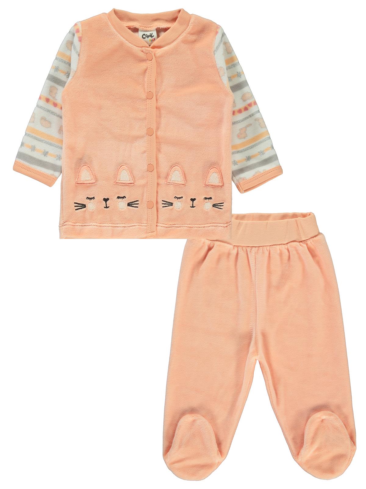 Civil Baby Kız Bebek Pijama Takımı 3-9 Ay Açık Somon