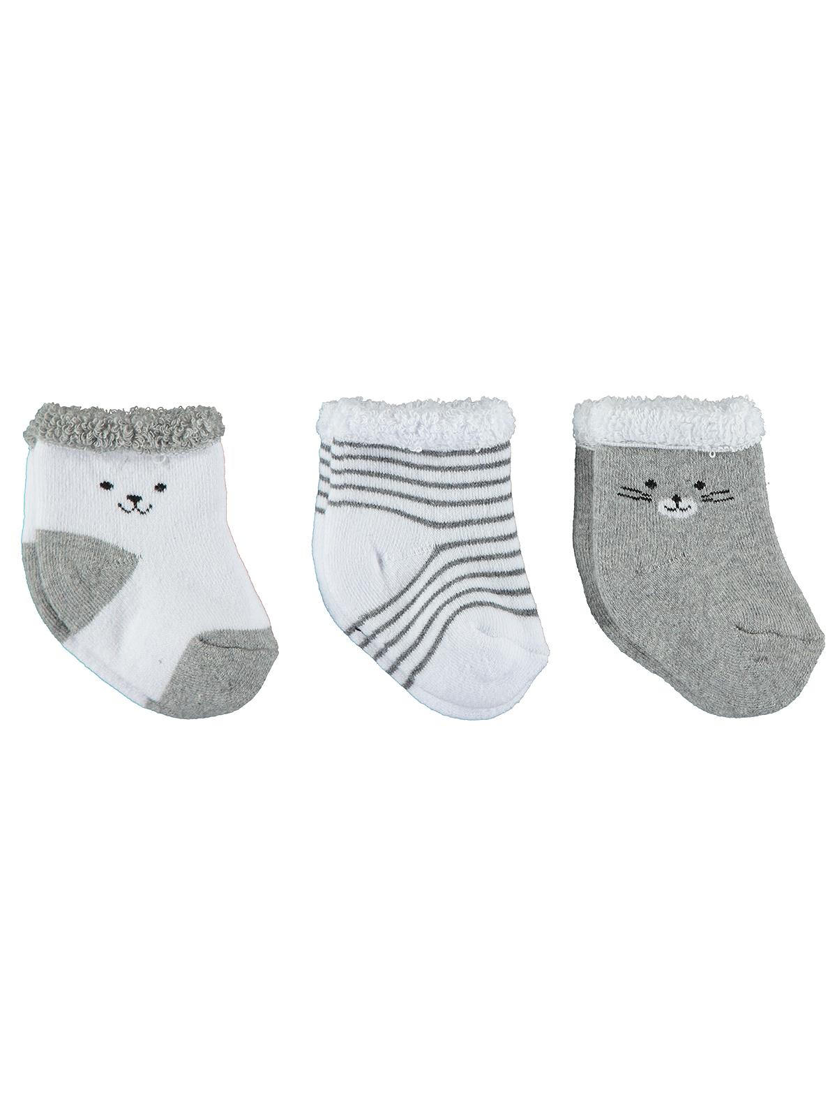 Civil Baby Erkek Bebek 3'lü Çorap Set 0-12 Ay Gri