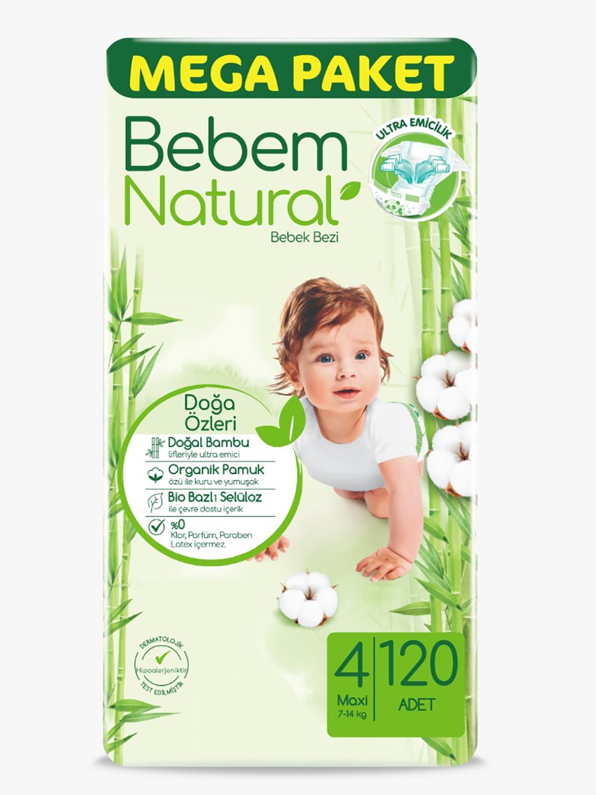 Bebem Natural Bebek Bezi Fırsat Paketi Maxi 4 Beden 120 Adet Mega Paket