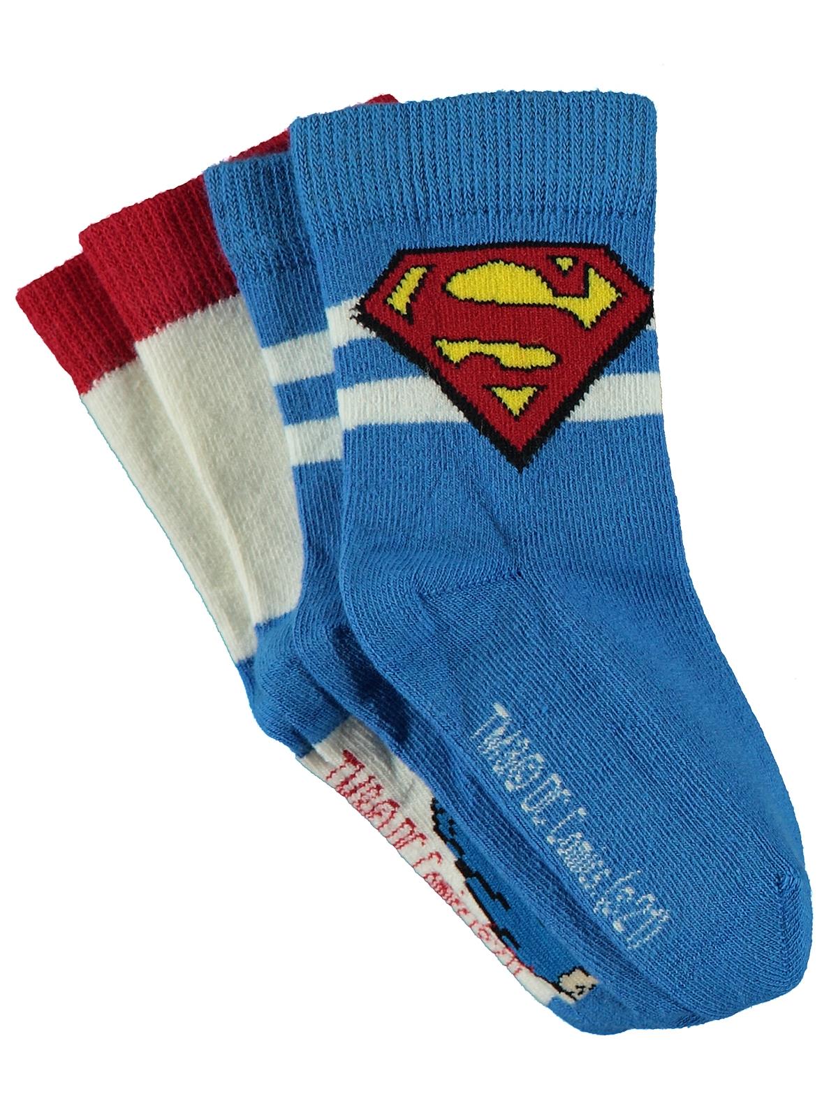 Superman Erkek Çocuk 2'li Çorap 3-11 Yaş Saks Mavisi
