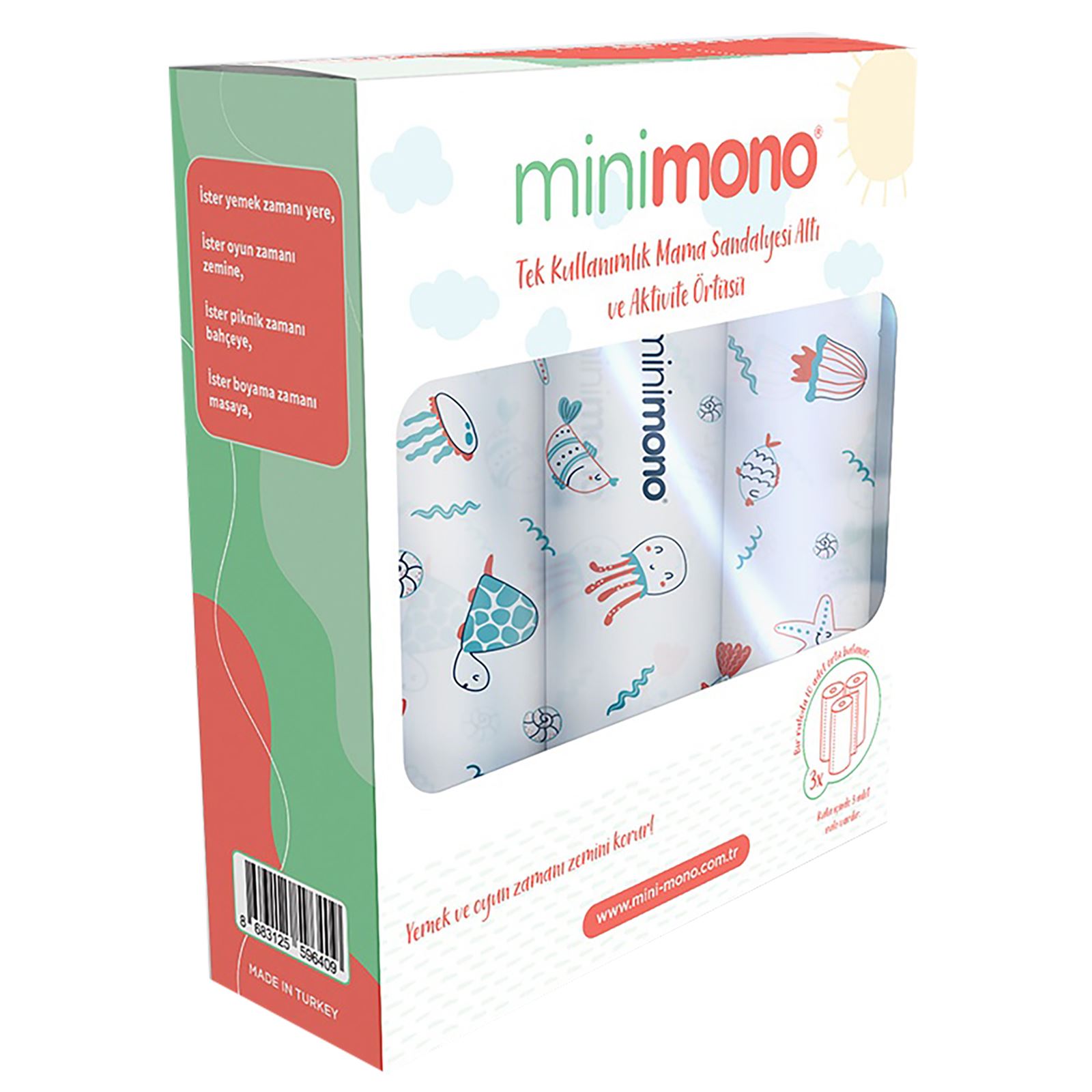 Minimono 3'lü Desenli Mama Sandalyesi Altı Ve Aktivite Örtüsü-Deniz Canlıları