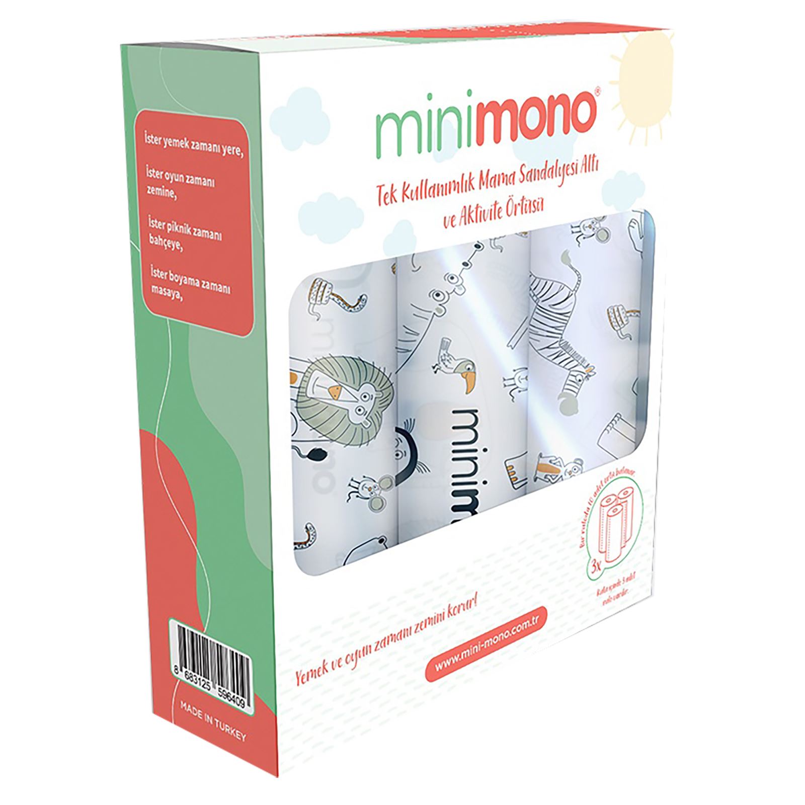 Minimono 3'lü Desenli Mama Sandalyesi Altı Ve Aktivite Örtüsü- Orman Hayvanları