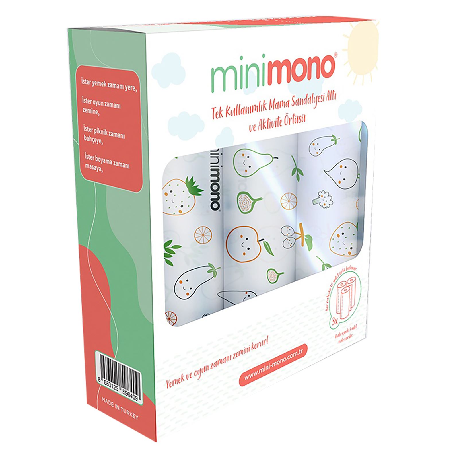 Minimono 3'lü Desenli Mama Sandalyesi Altı Ve Aktivite Örtüsü-Meyve ve Sebzeler