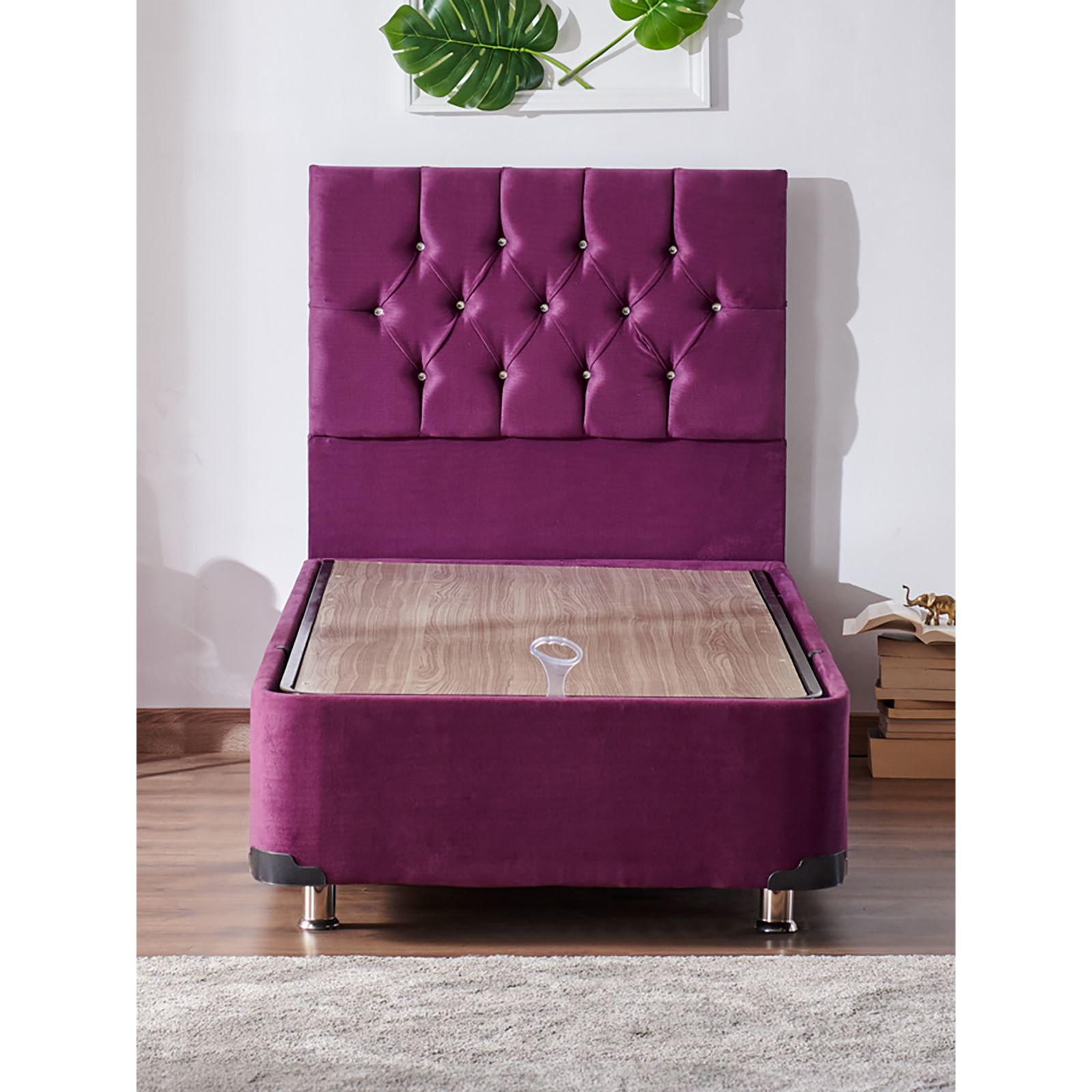 Niron Violet Yatak Seti 90x190 cm Tek Kişilik Yatak Baza Başlık Takımı Orta Sert Yatak Baza ve Başlığı Mor