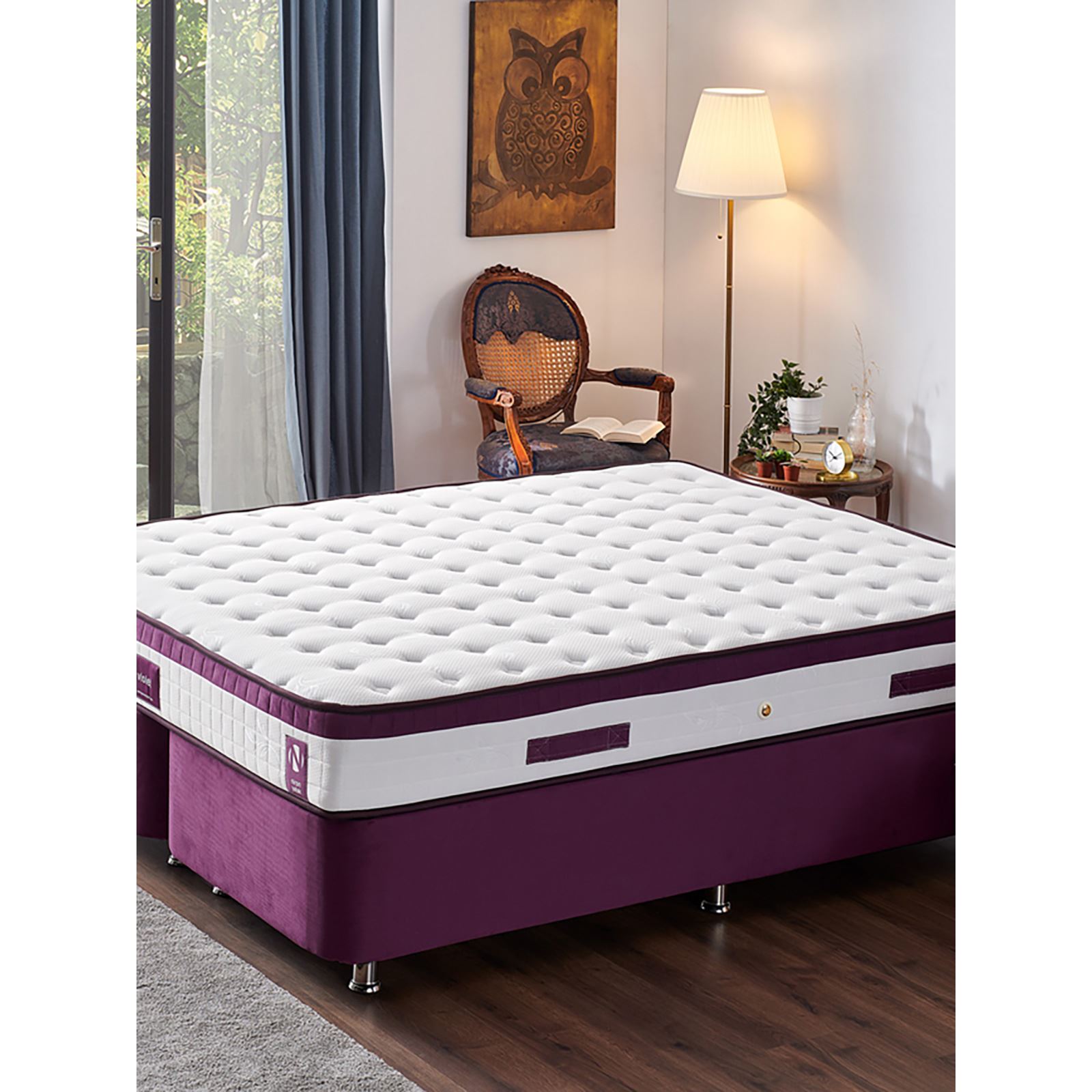 Niron Violet Yatak Seti 160x200 cm Çift Kişilik Yatak Baza Başlık Takımı Orta Sert Yatak Baza ve Başlığı Mor