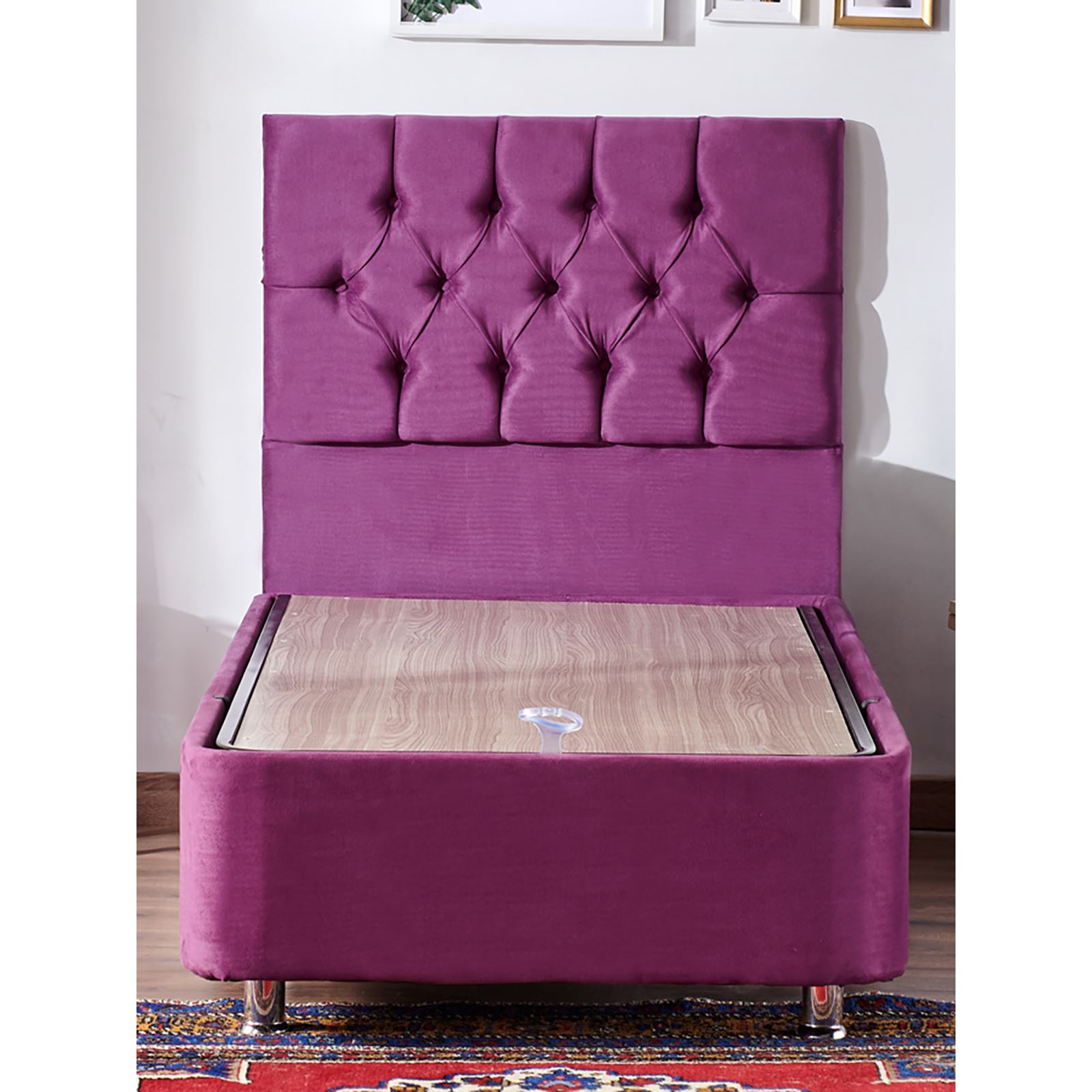 Niron Purple Yatak Seti 90x190 cm Tek Kişilik Yatak Baza Başlık Takımı Orta Sert Yatak Baza ve Başlığı Mor