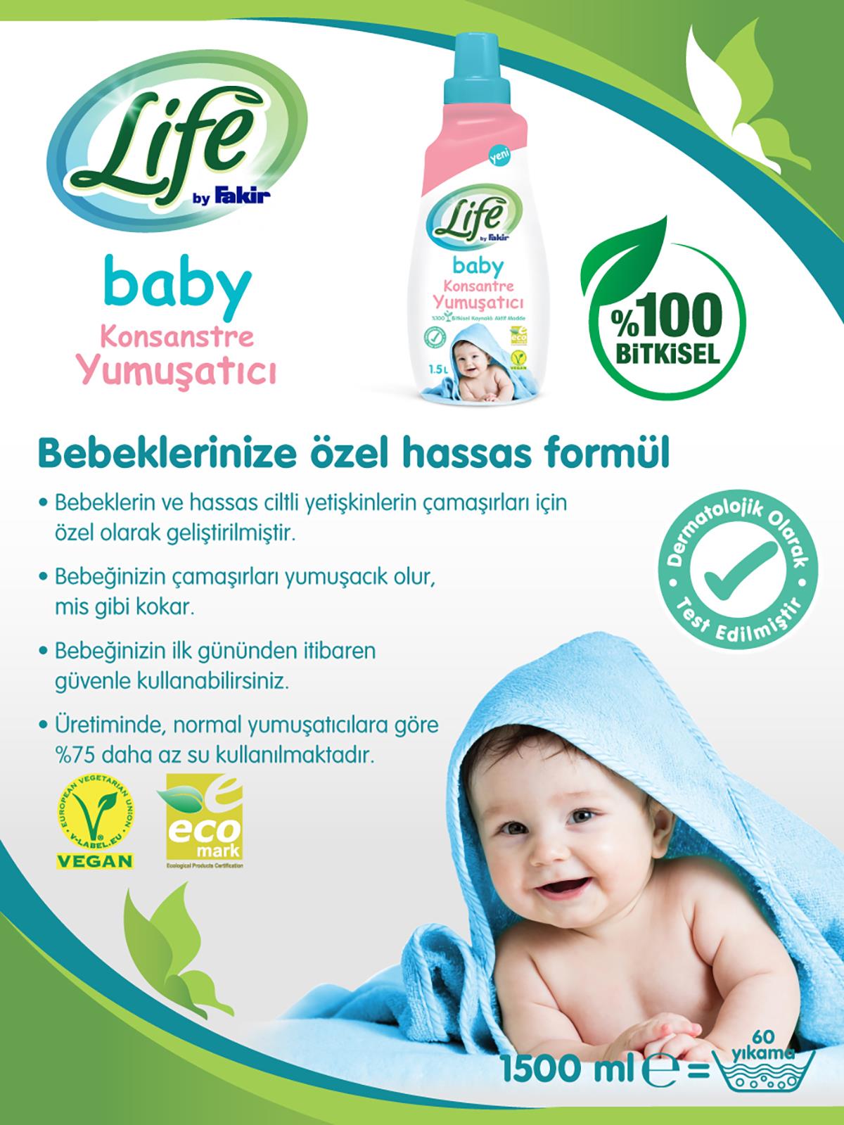 Life by Fakir %100 Bitkisel Bazlı Konsantre Bebek Çamaşır Yumuşatıcısı 1500 ml 60 yıkama