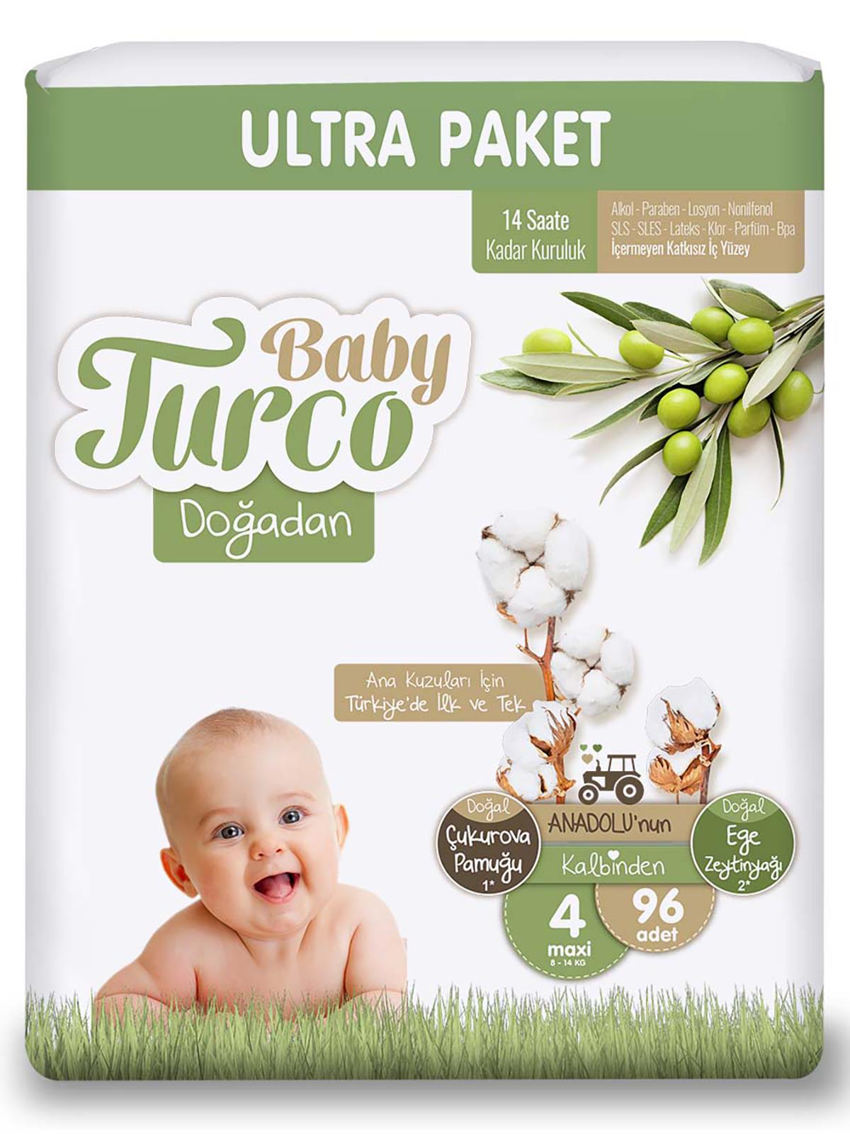 Baby Turco Doğadan Bebek Bezi 4 Beden Ultra Maxi 96 Adet