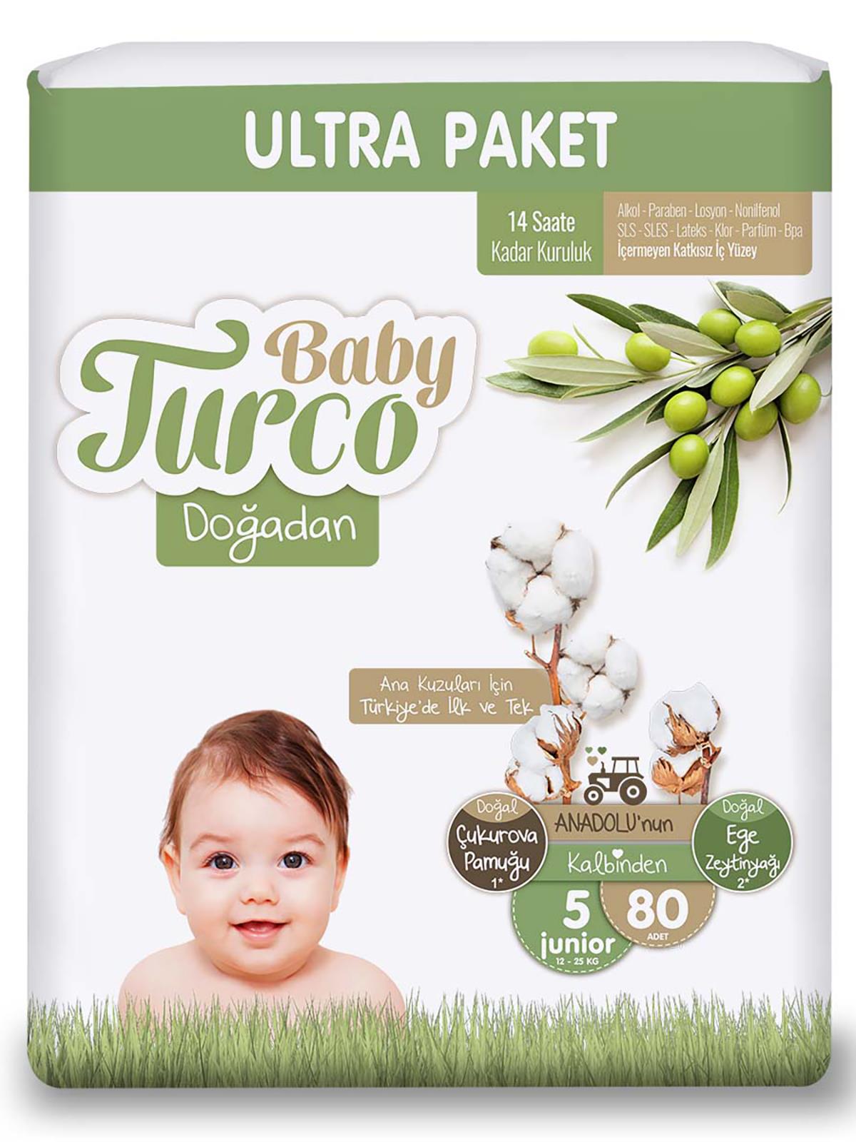 Baby Turco Doğadan Bebek Bezi 5 Beden Ultra Junior 80 Adet