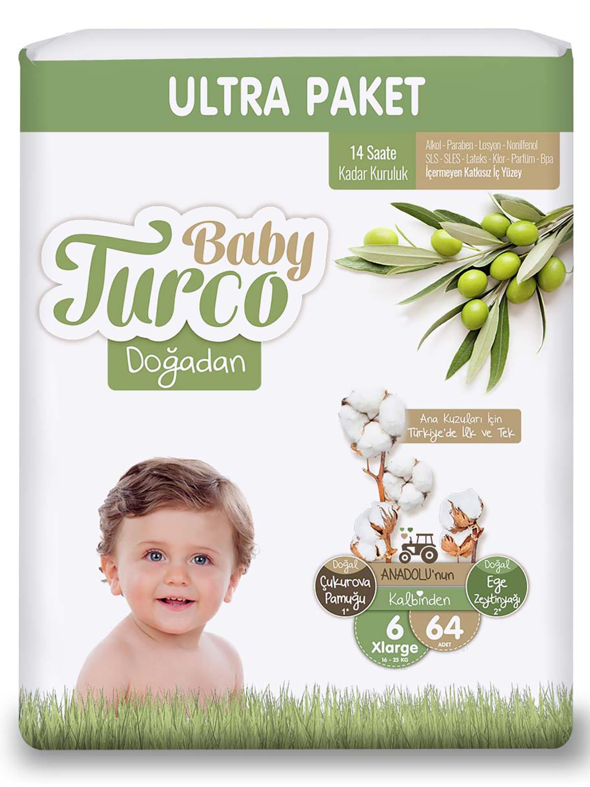 Baby Turco Doğadan Bebek Bezi 6 Beden Ultra Xl 64 Adet