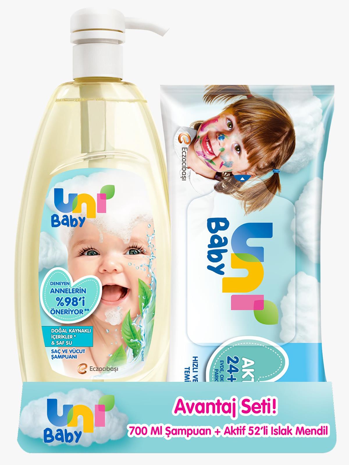 Uni Baby 2'li Set Şampuan 700ML + Aktif Islak Mendil 52'li