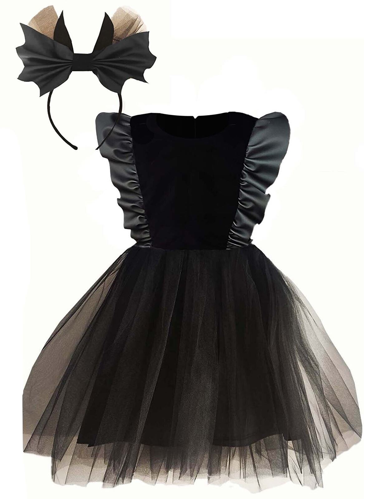 Shecco Babba Kız Çocuk Deri Detaylı Tütü Elbise Taç Takım 1-5 Yaş Siyah