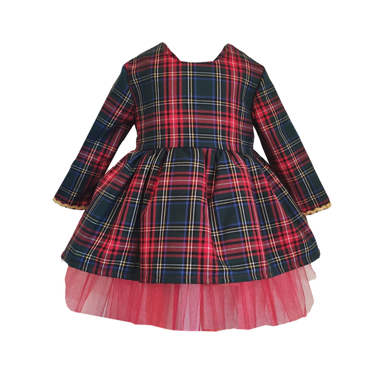 Shecco Babba Kız Çocuk Uzun Kollu Tütü Elbise Taç Takım 1-8 Yaş Kırmızı