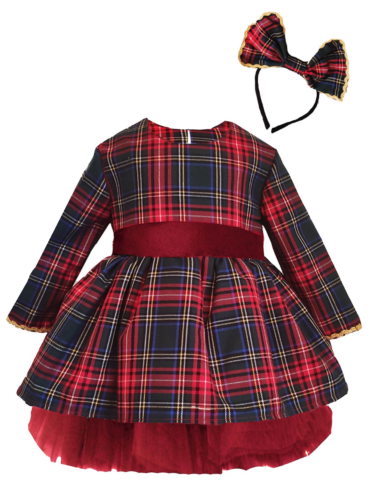 Shecco Babba Kız Çocuk Tütü Elbise Taç Takım Fiyonk 1-5 Yaş Kırmızı