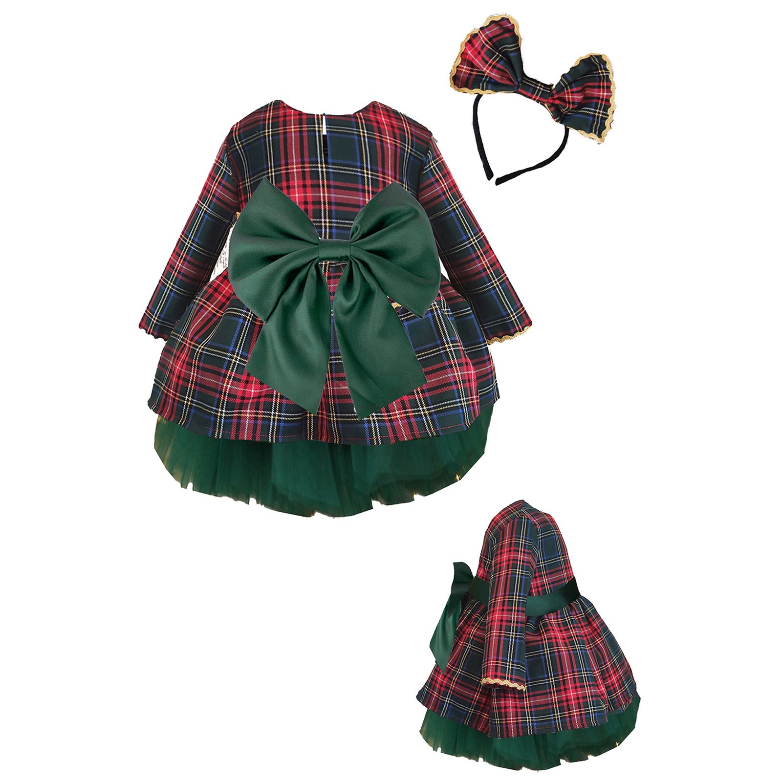 Shecco Babba Kız Çocuk Tütü Elbise Taç Takım Kırmızı Fiyonk 1-5 Yaş Yeşil