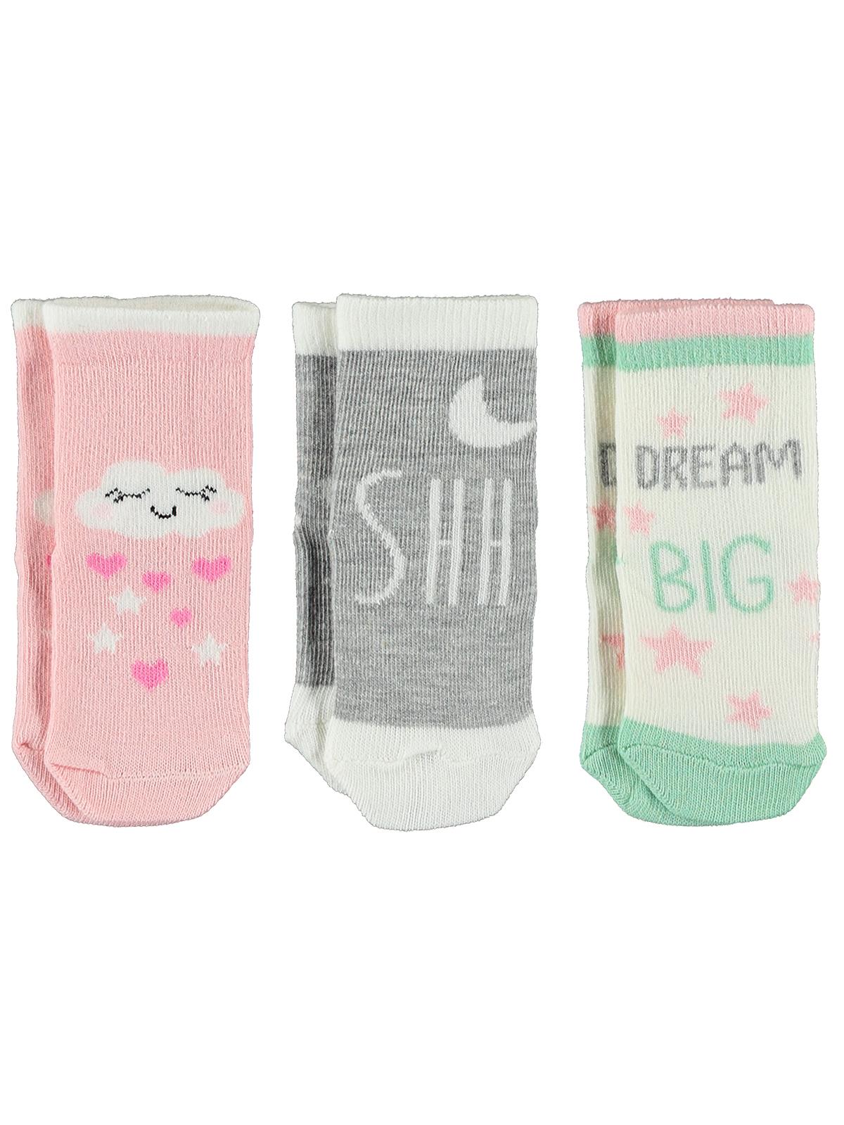Civil Baby Kız Bebek 3'lü Çorap Set 0-12 Ay Gri