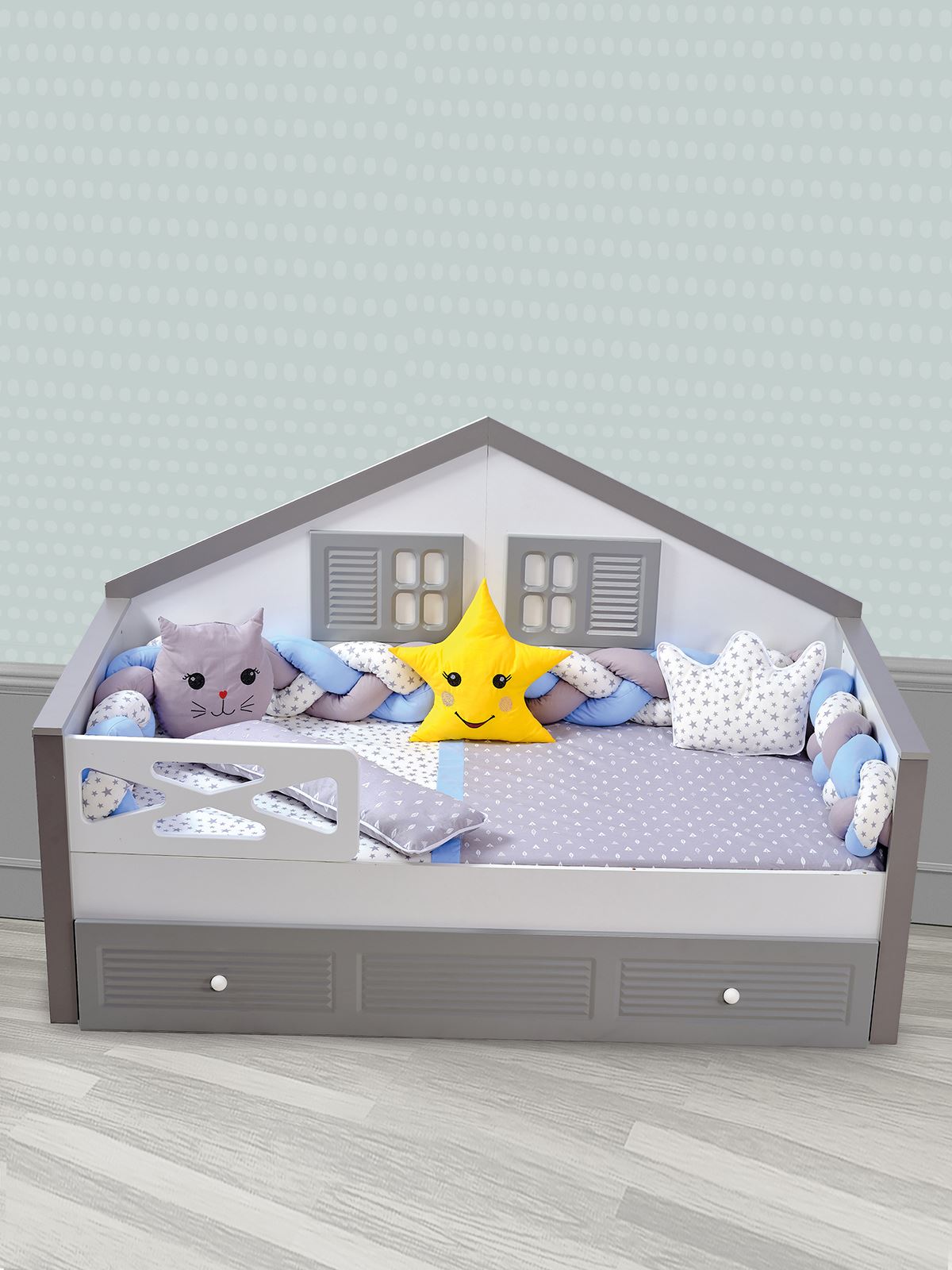 Aras Bebe Örgülü Montessori Uyku Seti 90*190 Mavi