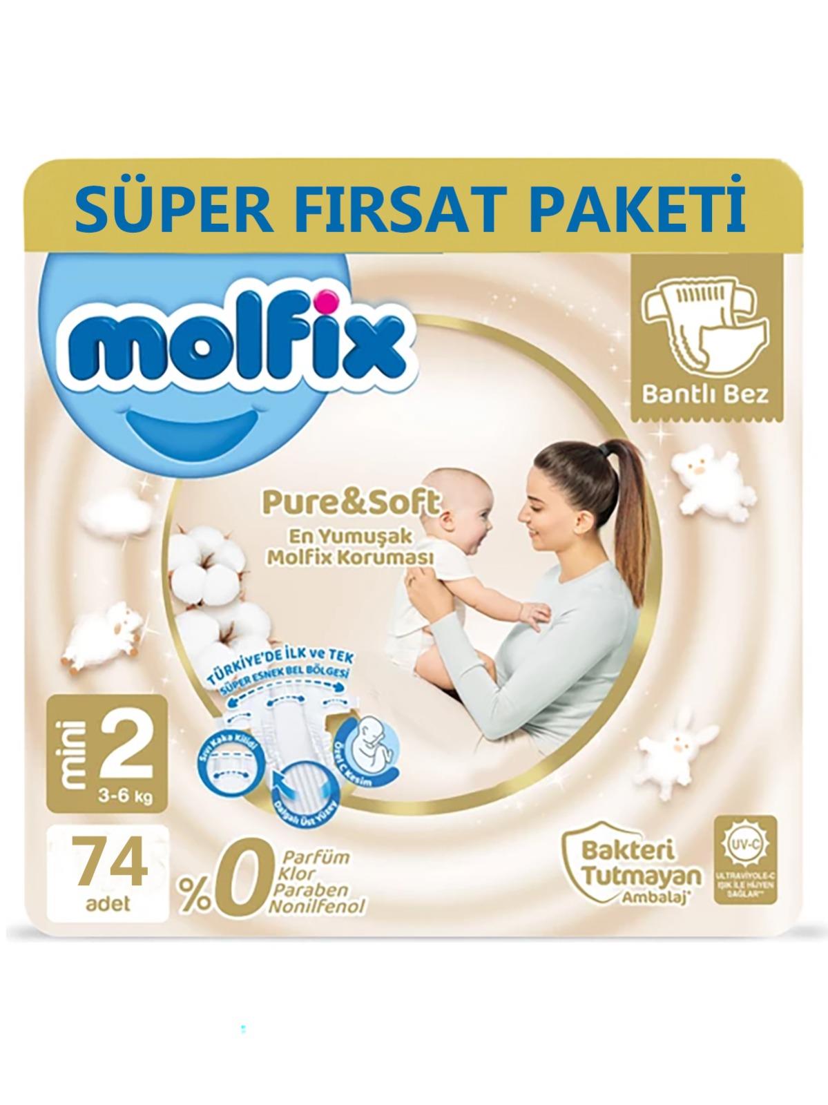 Molfix Pure & Soft Bebek Bezi Mini 2 Beden 74 Adet Süper Fırsat Paketi