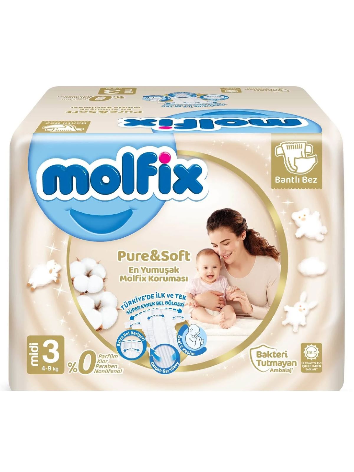 Molfix Pure & Soft Bebek Bezi Midi 3 Beden 64 Adet Süper Fırsat Paketi