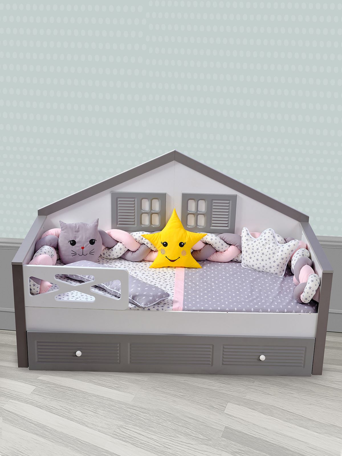 Aras Bebe Örgülü Montessori Uyku Seti 90*190 Pembe