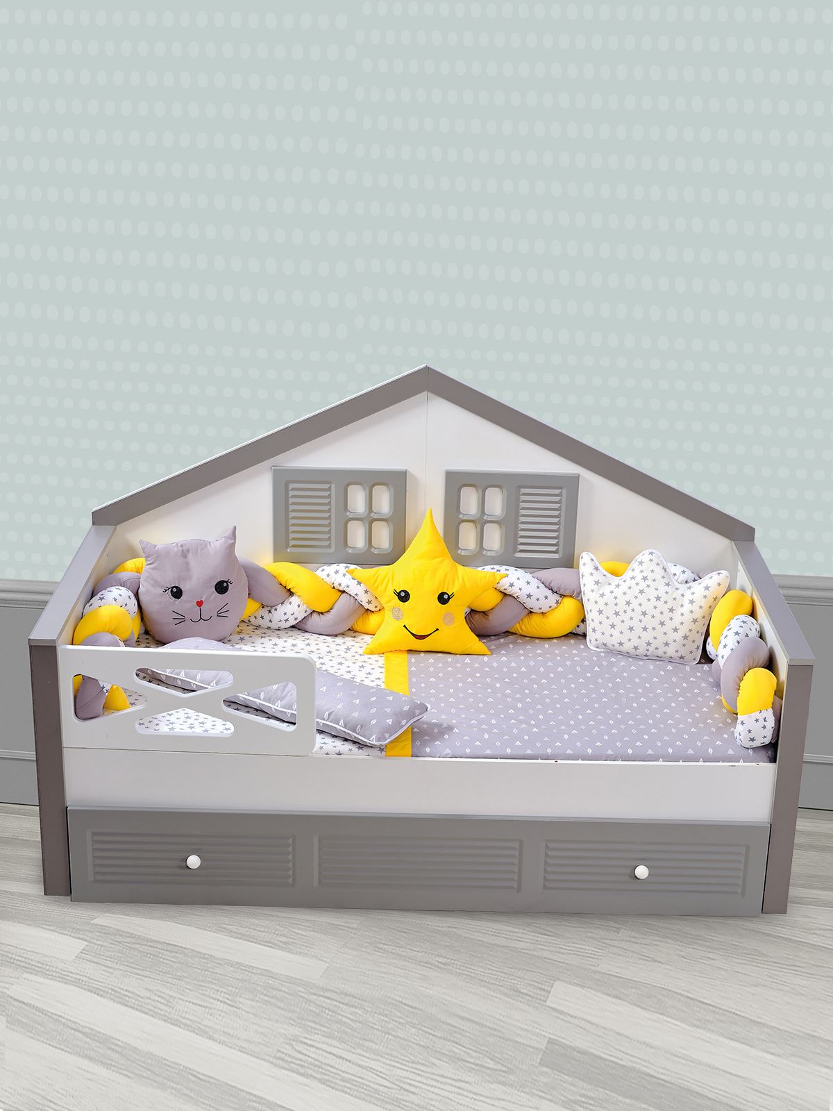 Aras Bebe Örgülü Montessori Uyku Seti 90*190 Sarı