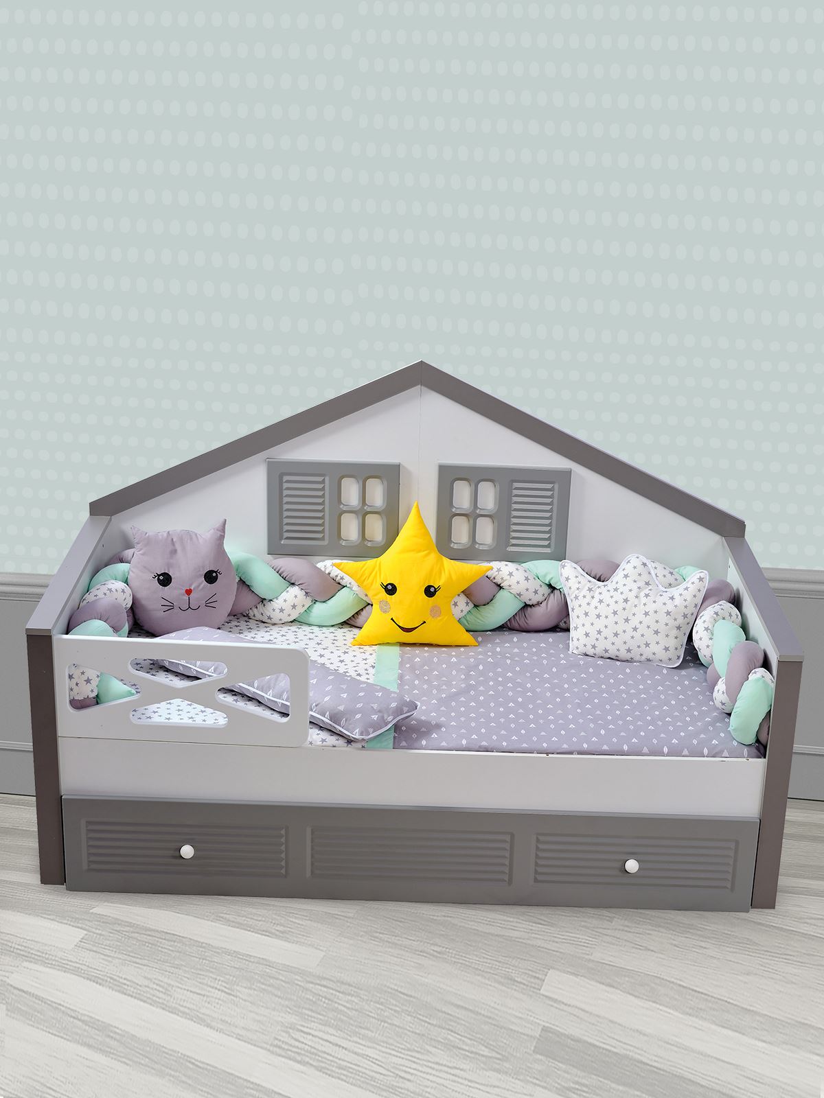Aras Bebe Örgülü Montessori Uyku Seti 90*190 Yeşil