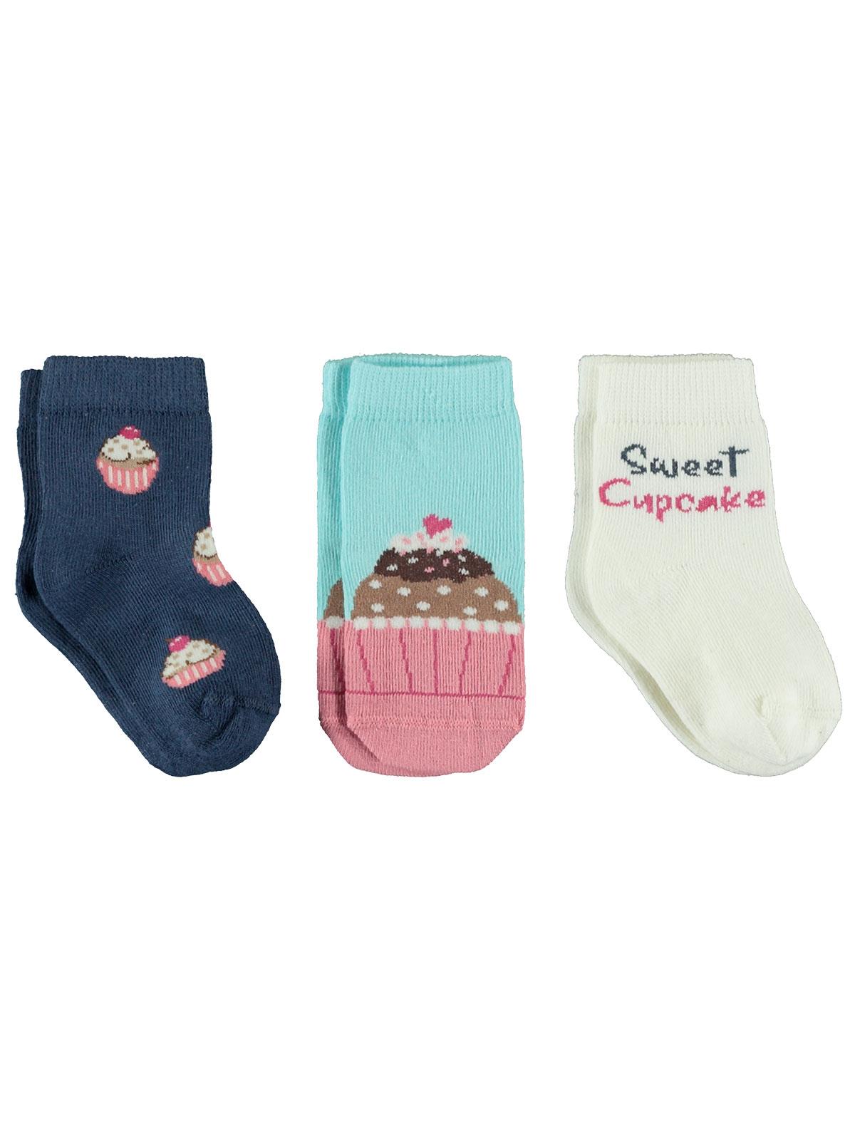 Civil Baby Kız Bebek 3'lü Çorap Set 0-12 Ay Ekru
