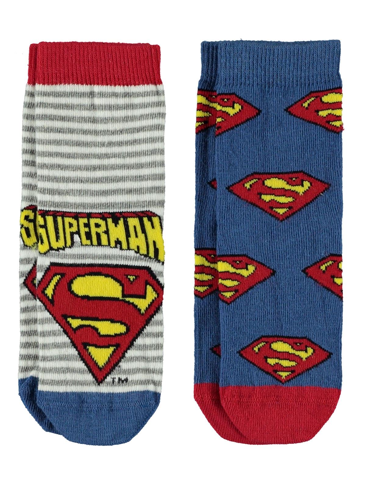 Süperman Erkek Çocuk 2'li Çorap Set 3-11 Yaş Saks Mavisi