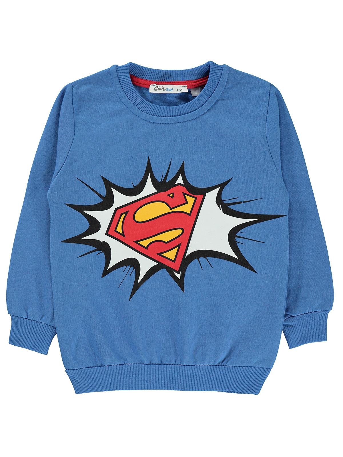 Süperman Erkek Çocuk Sweatshirt 2-5 Yaş Saks Mavisi