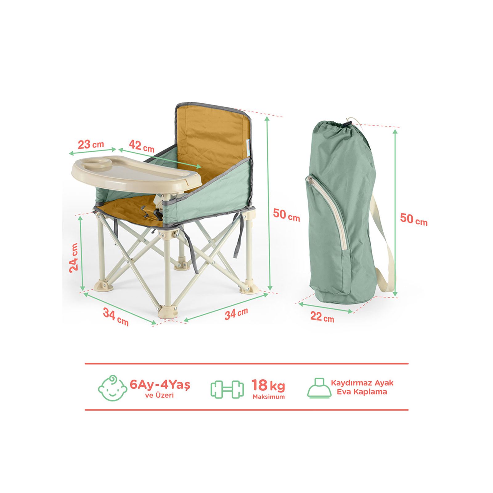 Minimono Plus Portatif Katlanabilir Mama Sandalyesi Yeşil-Sarı