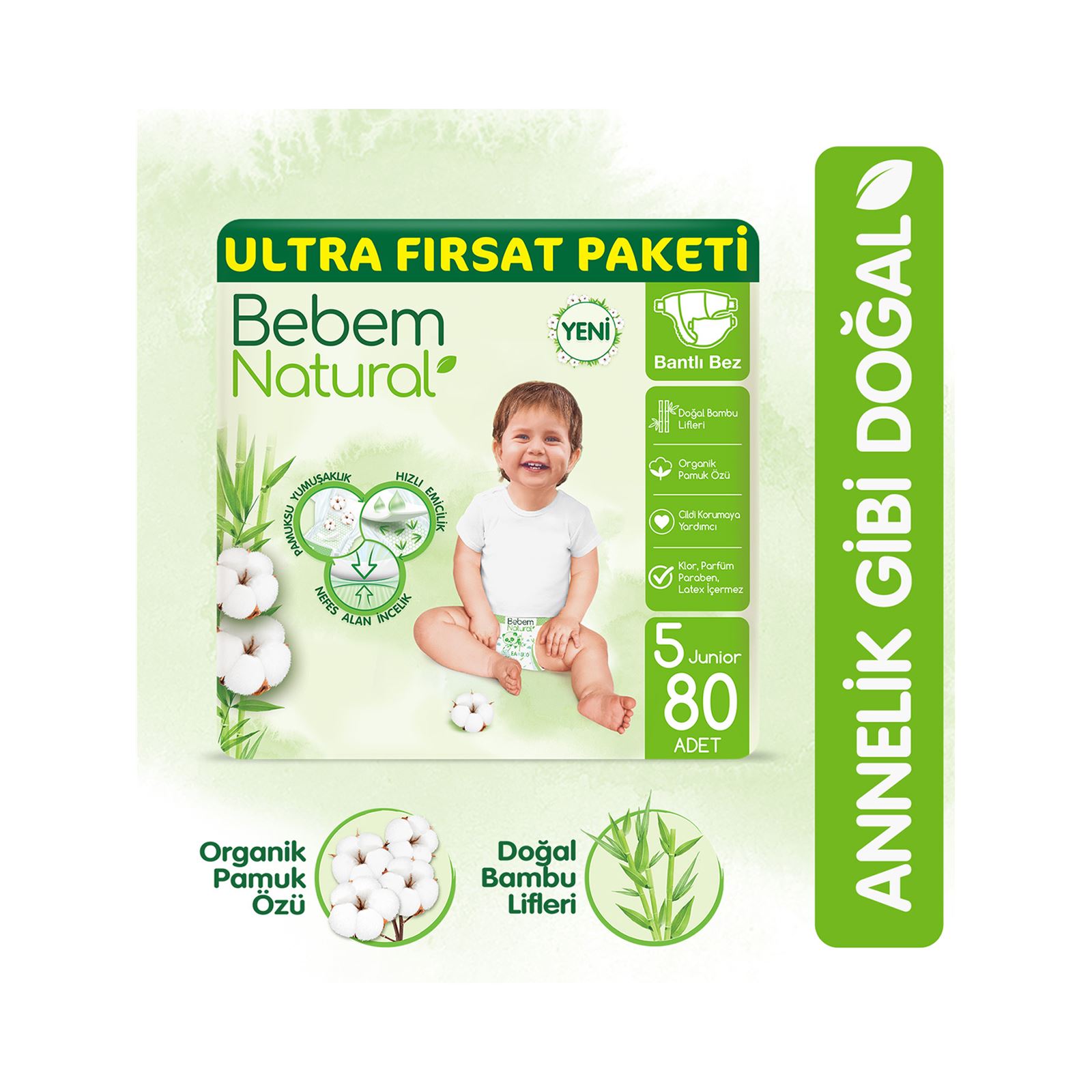 Bebem Natural 5 Beden Junior Ultra Fırsat Paketi 80 Adet