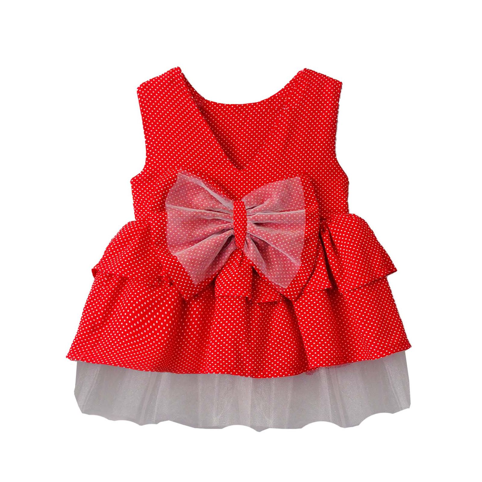 Shecco Babba Puantiyeli Fiyonklu Kız Çocuk Tütü Elbise Bandana Takım 1-5 Yaş Kırmızı
