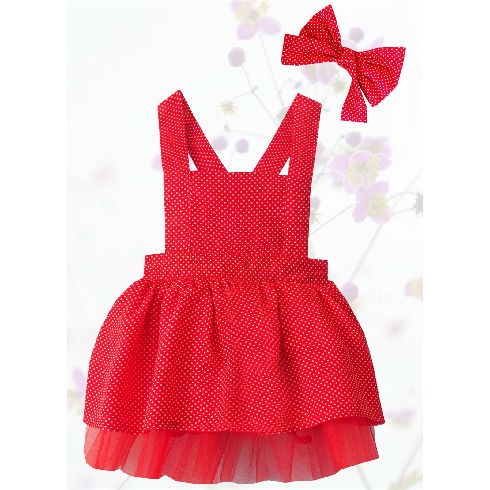 Shecco Babba Puantiyeli Kız Çocuk Tütü Elbise Bandana Takım 1-5 Yaş Kırmızı