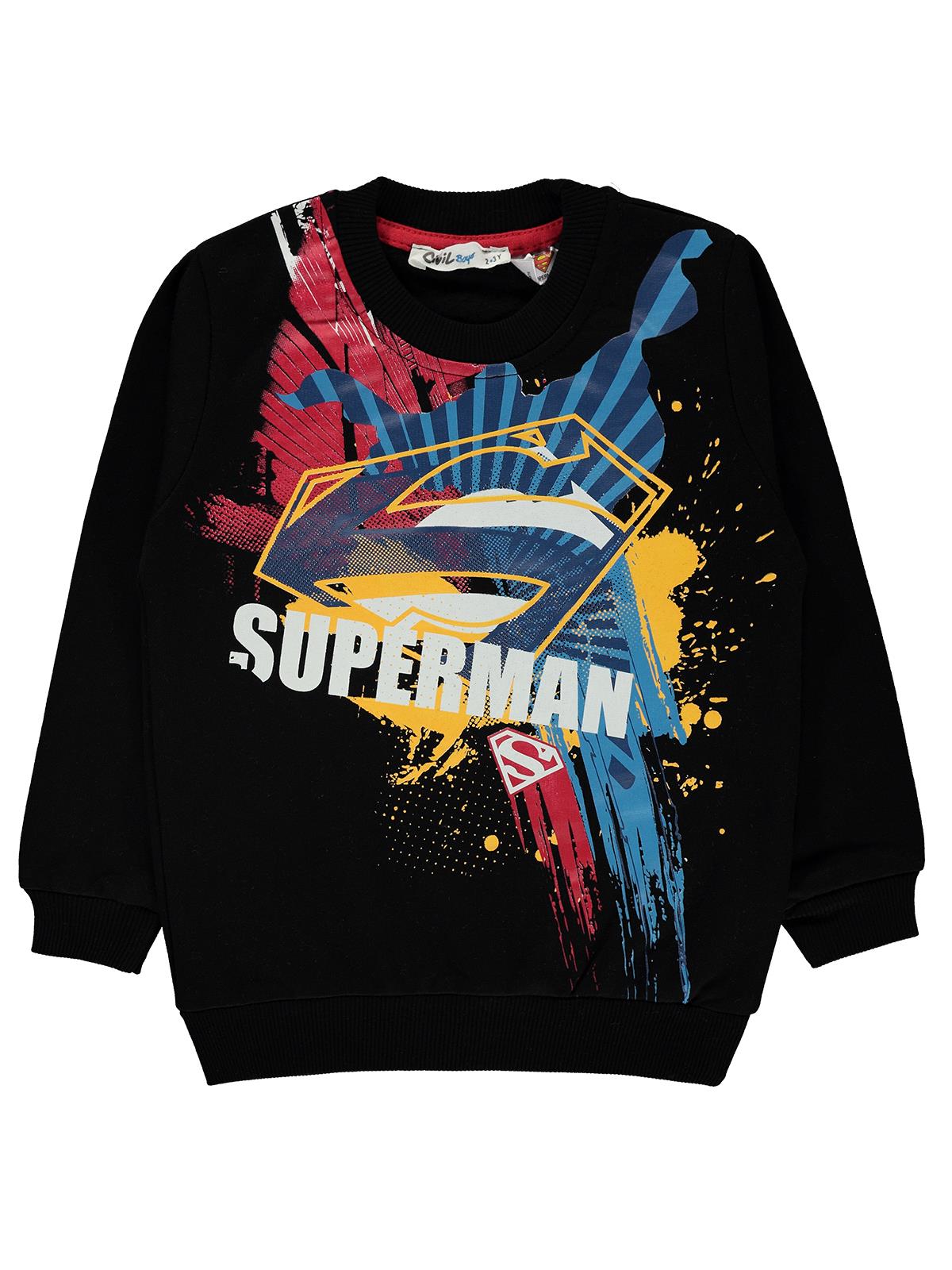 Süperman Erkek Çocuk Sweatshirt 2-5 Yaş Siyah