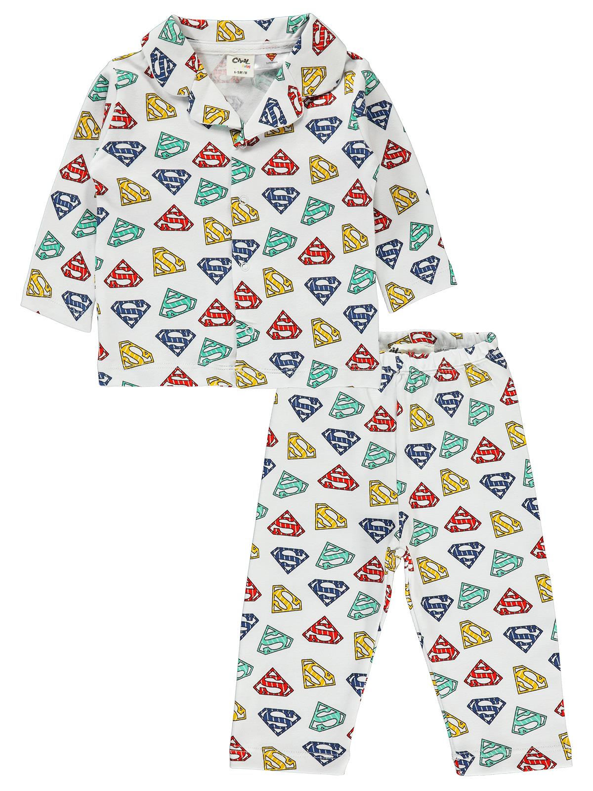 Süperman Erkek Bebek Pijama Takımı 6-18 Ay Beyaz