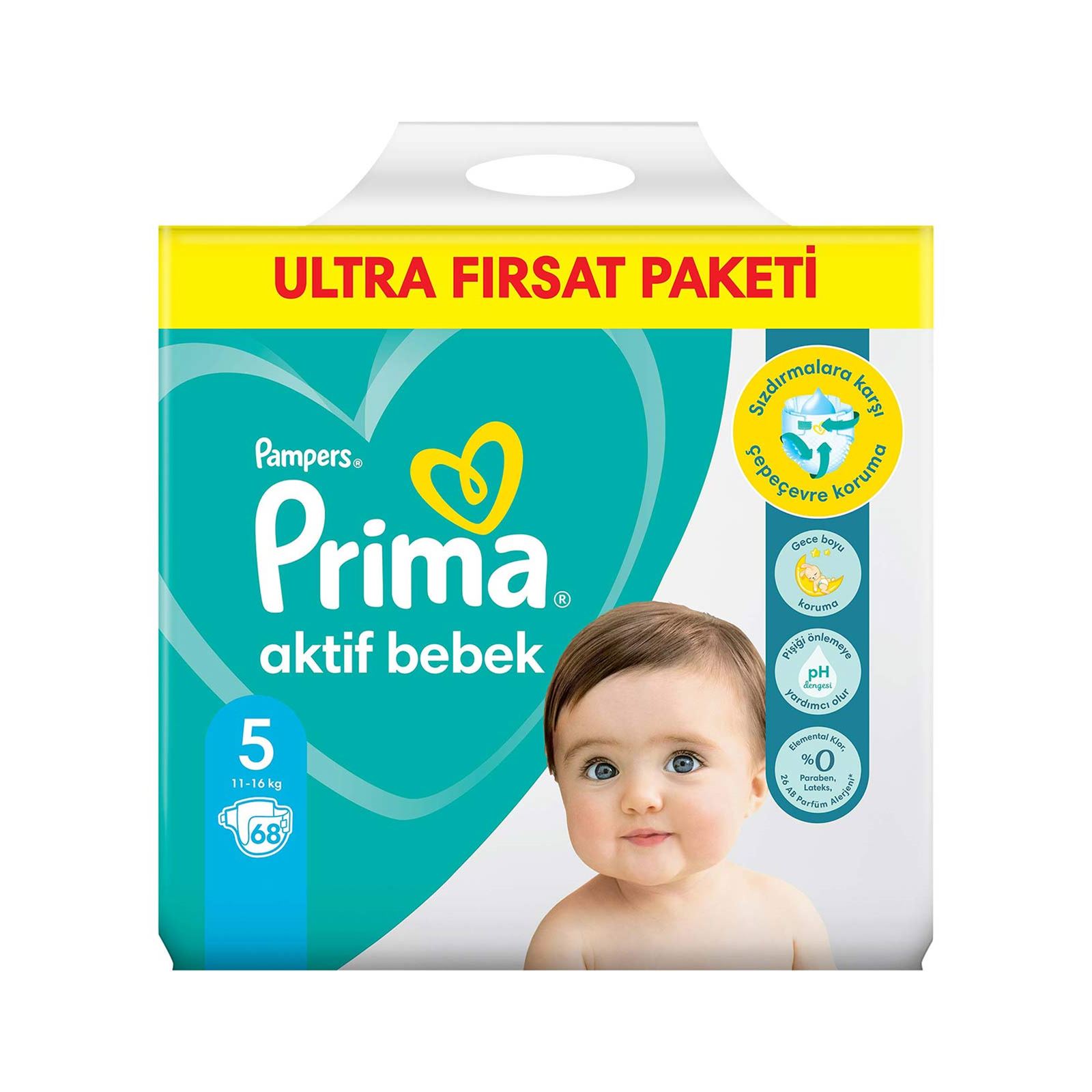 Prima Bebek Bezi Aktif Bebek 5 Beden 68 Adet Junior Ultra Fırsat Paket