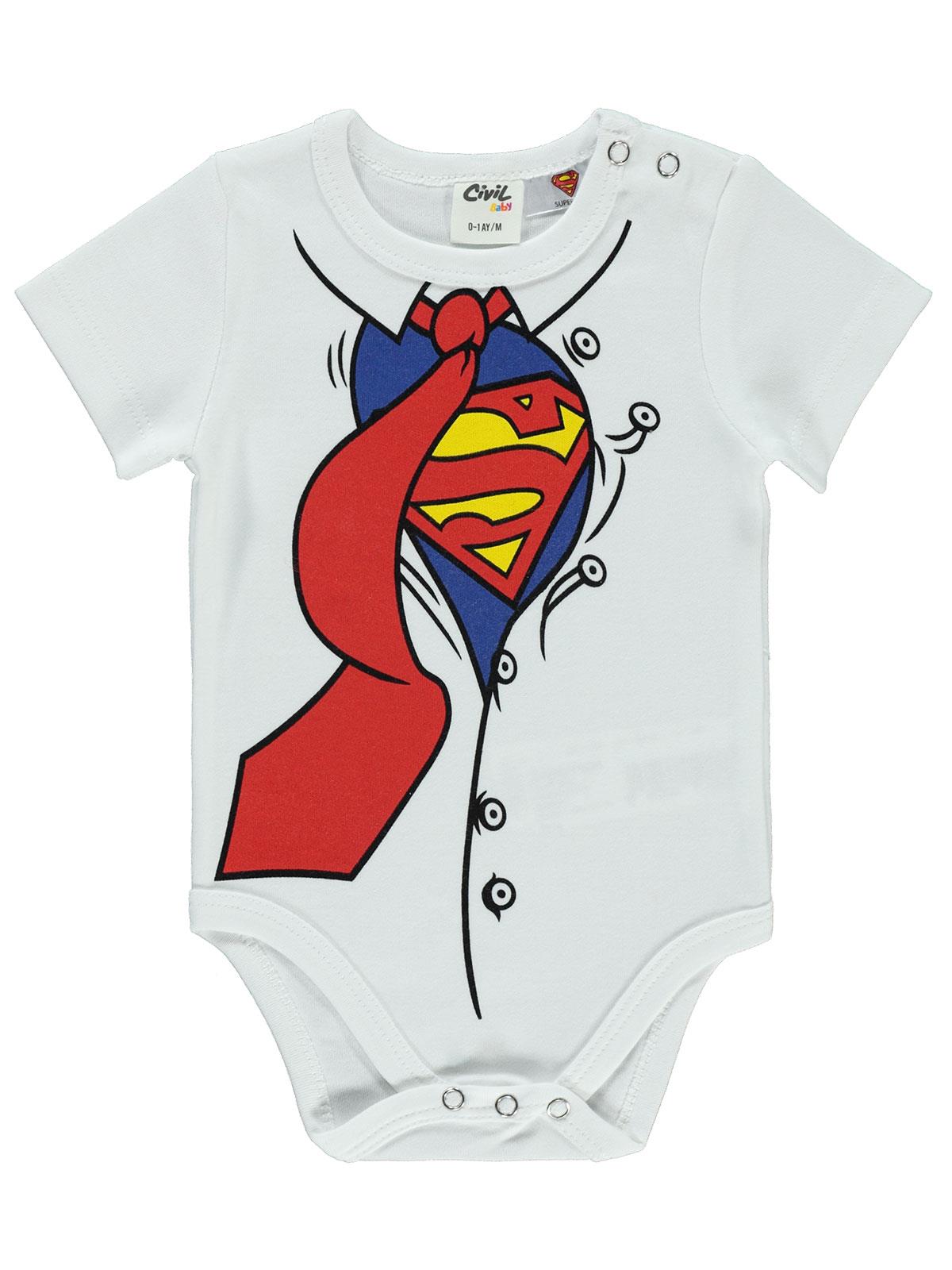 Süperman Erkek Bebek Çıtçıtlı Badi 0-18 Ay Beyaz
