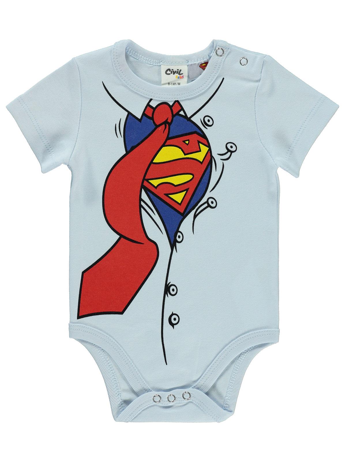 Süperman Erkek Bebek Çıtçıtlı Badi 0-18 Ay Mavi