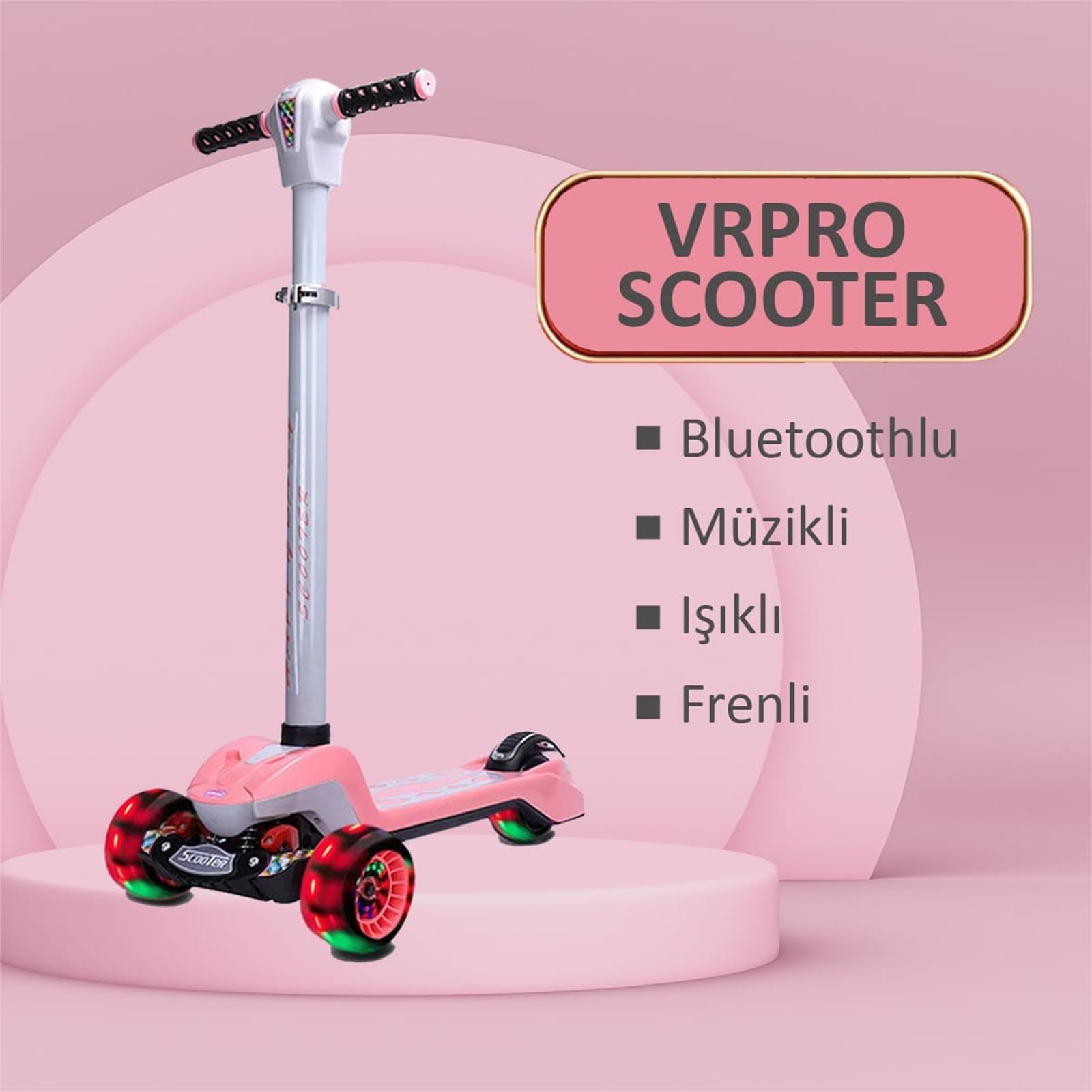 Vrpro Scooter Bluetoothlu Müzikli Ve Led Işıklı Pembe-VRSCTR1140 