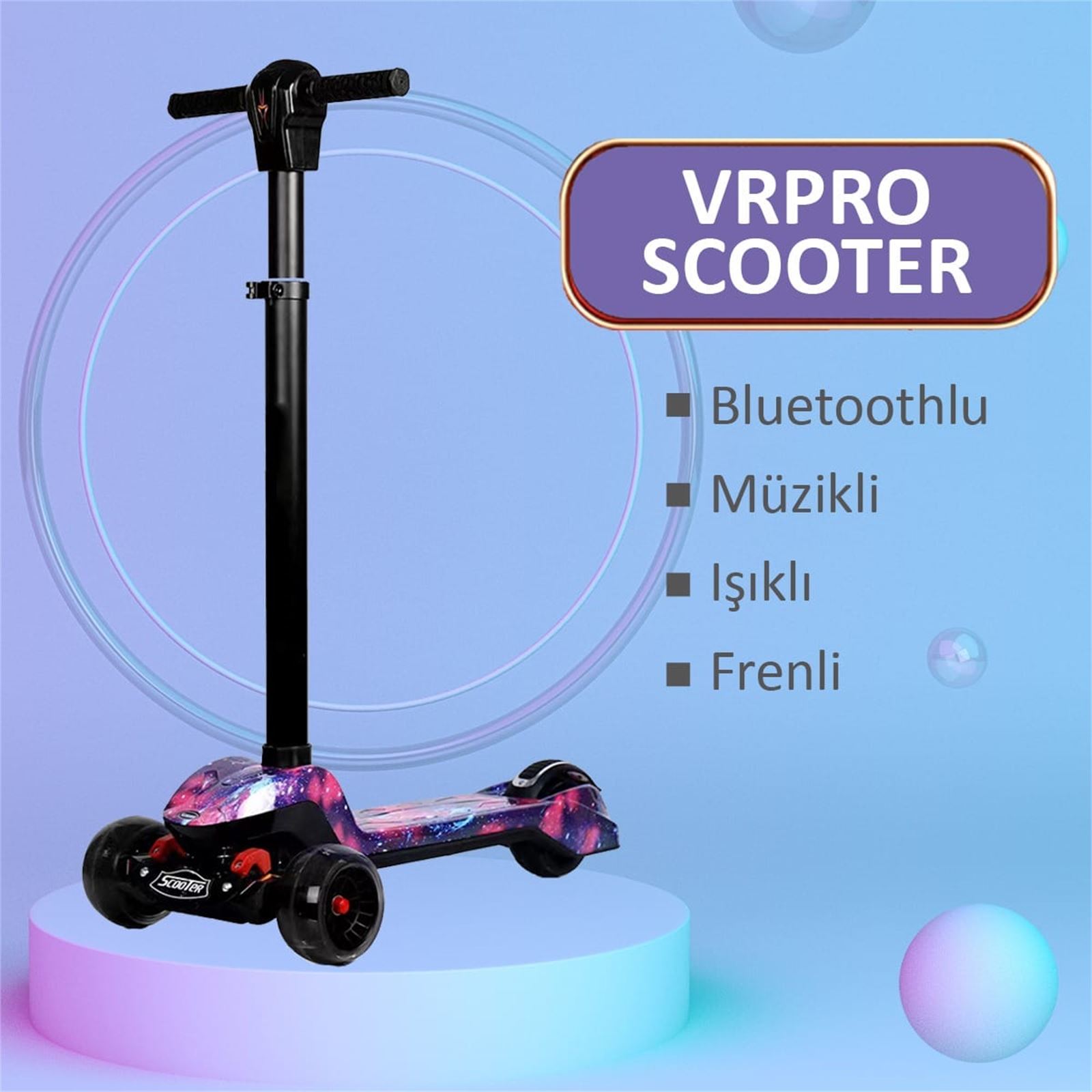 Vrpro Scooter Bluetoothlu Müzikli Ve Led Işıklı  Mor-VRSCTR1140 