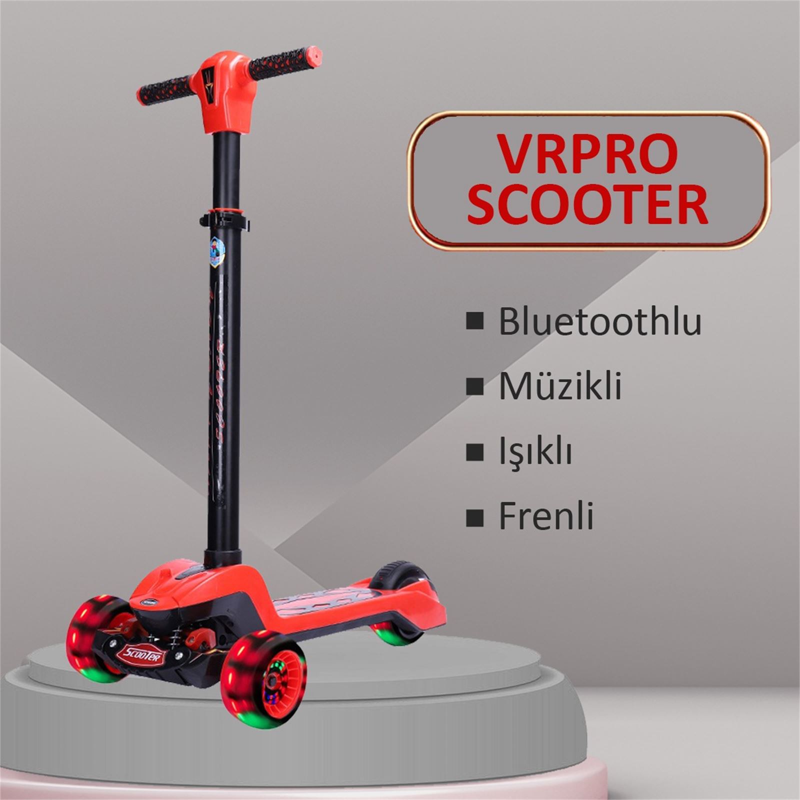 Vrpro Scooter Bluetoothlu Müzikli Ve Led Işıklı Kırmızı-VRSCTR1140 