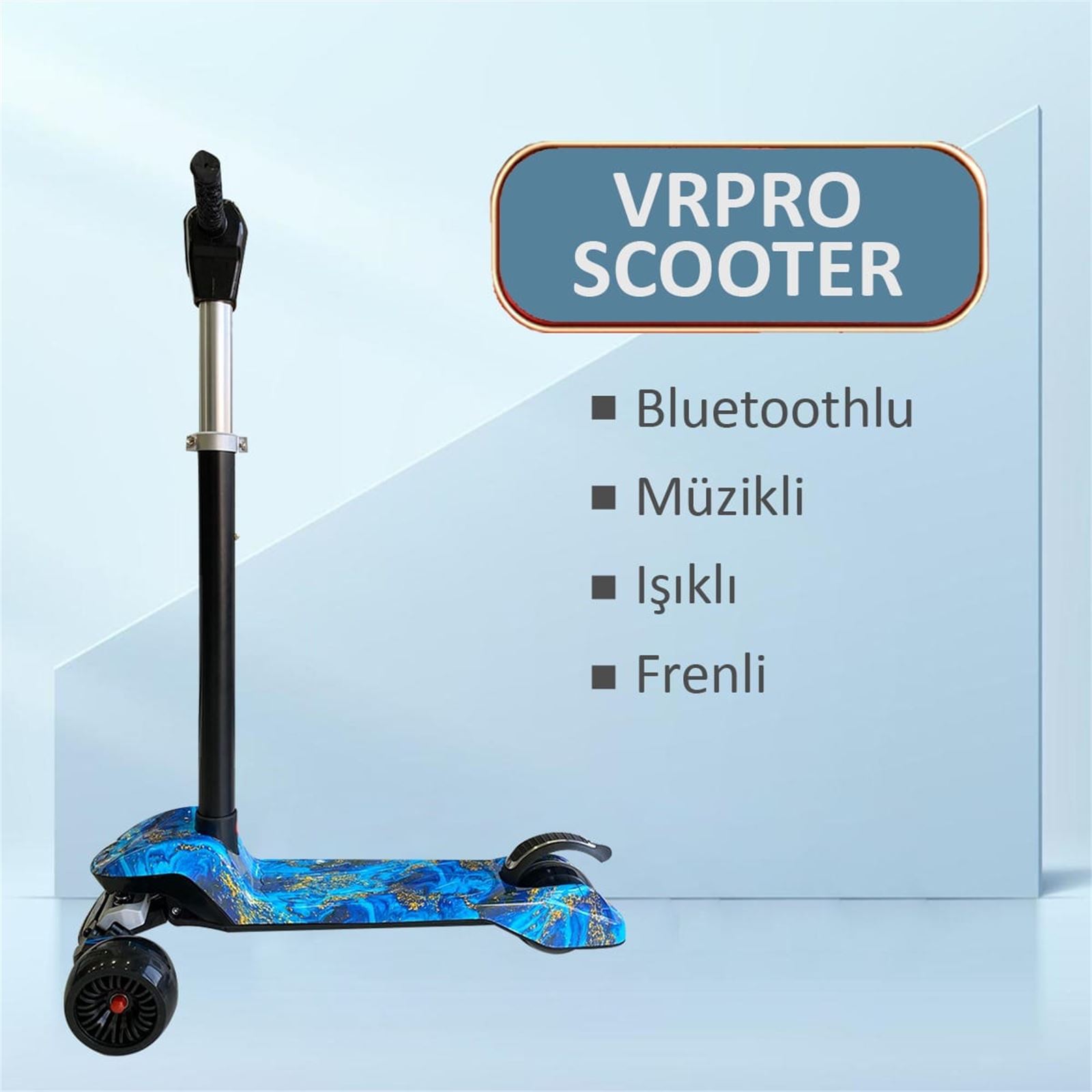 Vrpro Scooter Bluetoothlu Müzikli Ve Led Işıklı Mavi-VRSCTR1140 