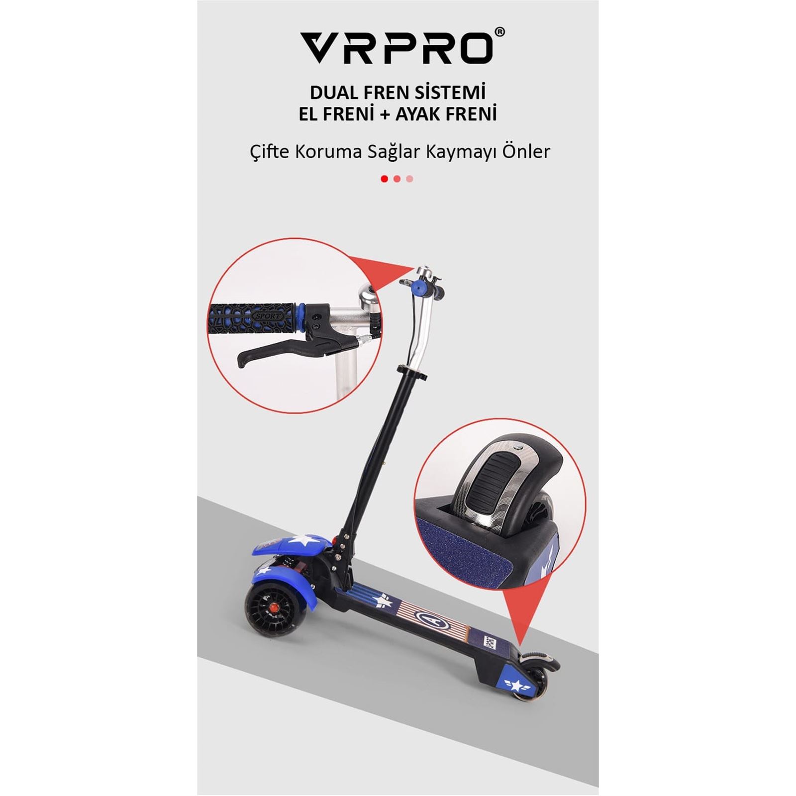 Vrpro Scooter Bluetoothlu Müzikli ve Led Işıklı Frenli Mavi-3188-5 
