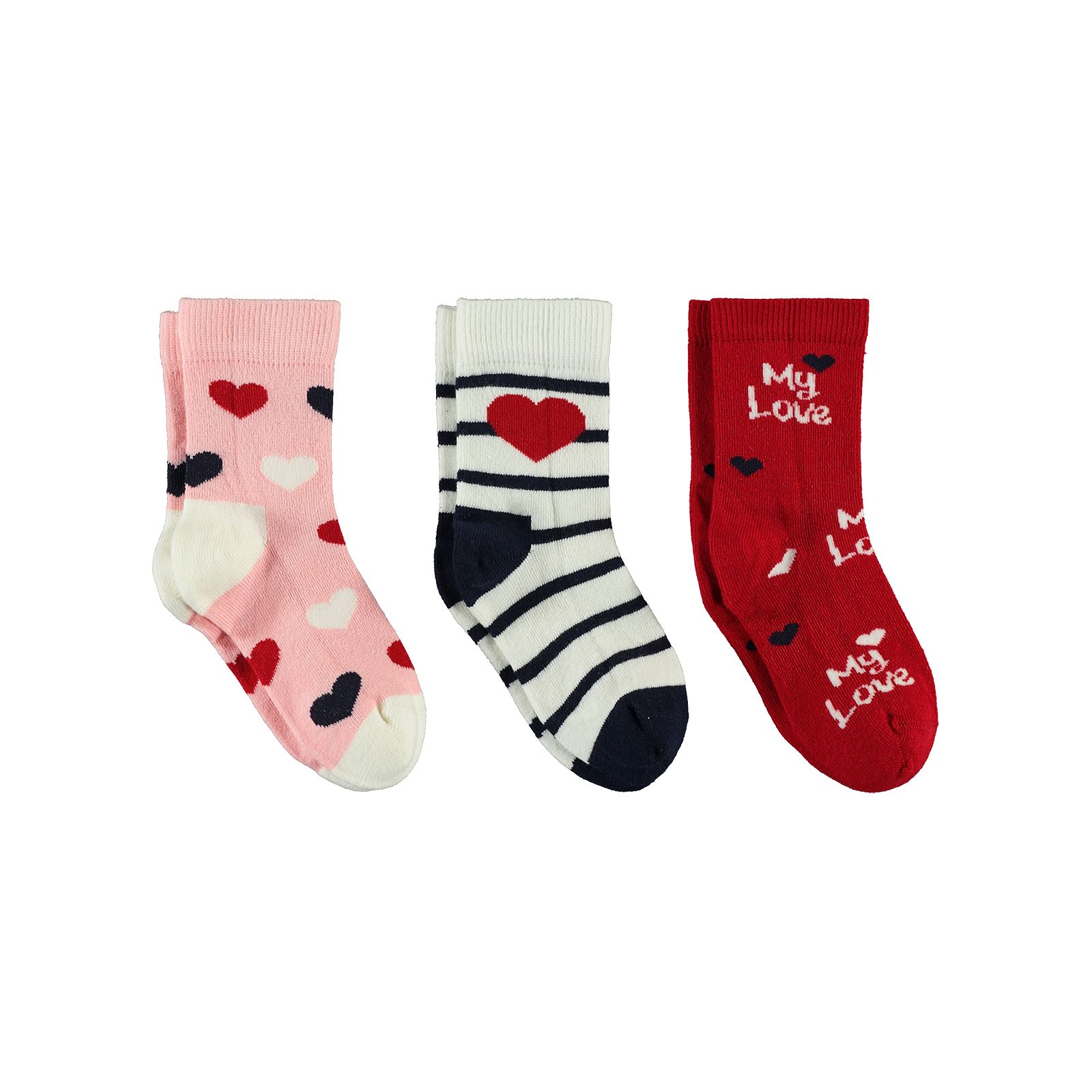 Civil Socks Kız Çocuk 3'lü Soket Çorap 3-9 Yaş Kırmızı