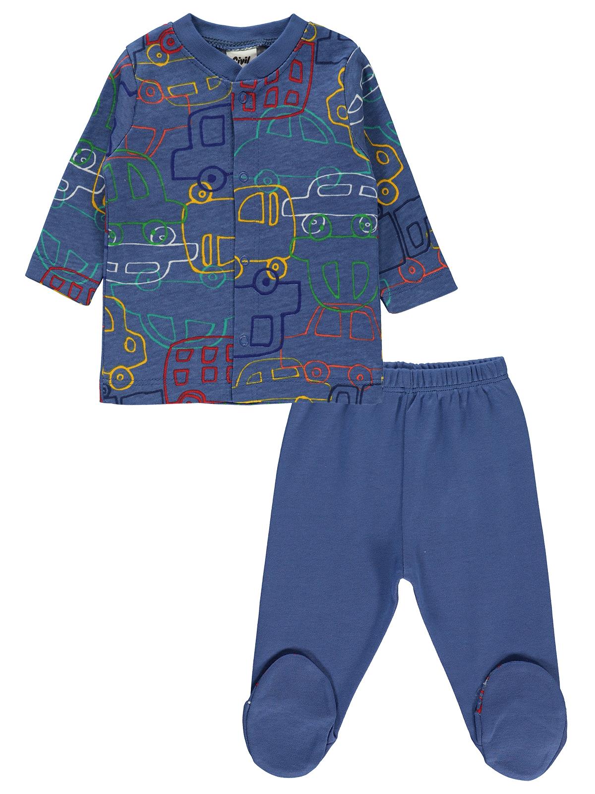 Civil Baby Erkek Bebek Pijama Takımı 1-6 Ay Saks Mavisi