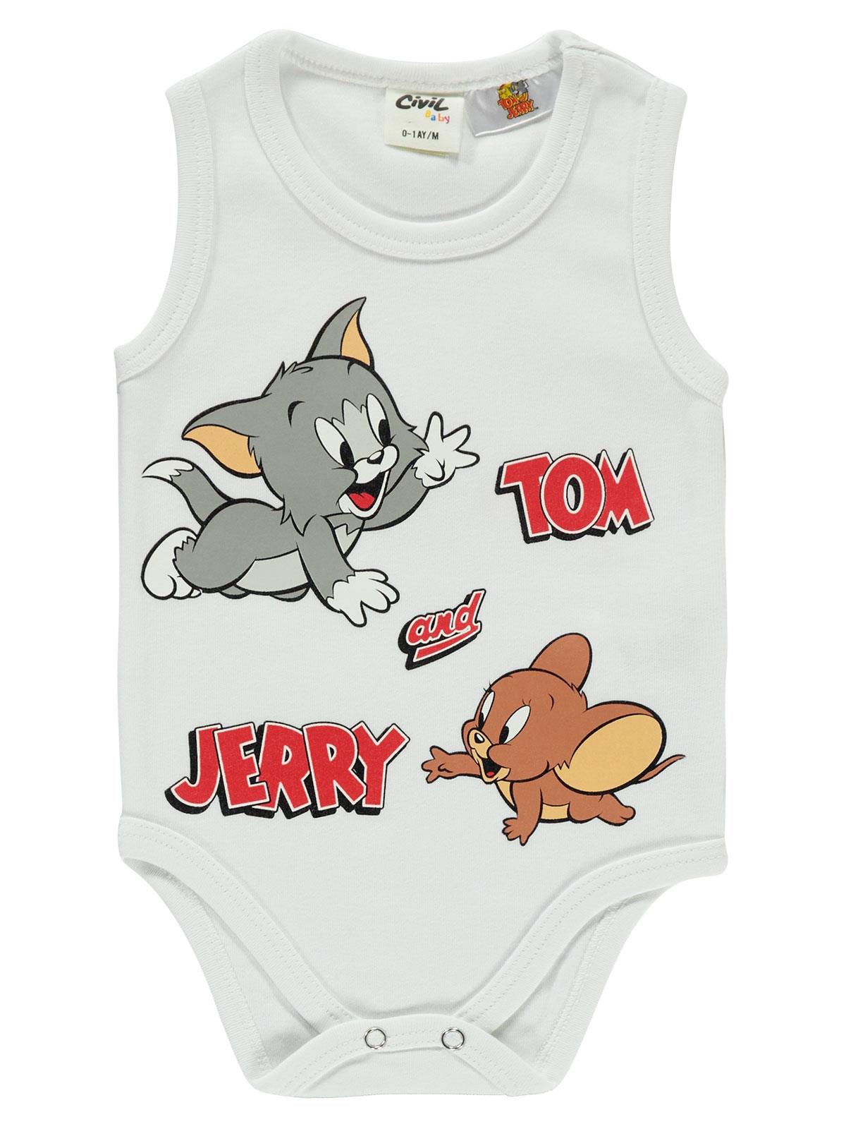 Tom And Jerry Bebek Çıtçıtlı Badi 0-18 Ay Beyaz