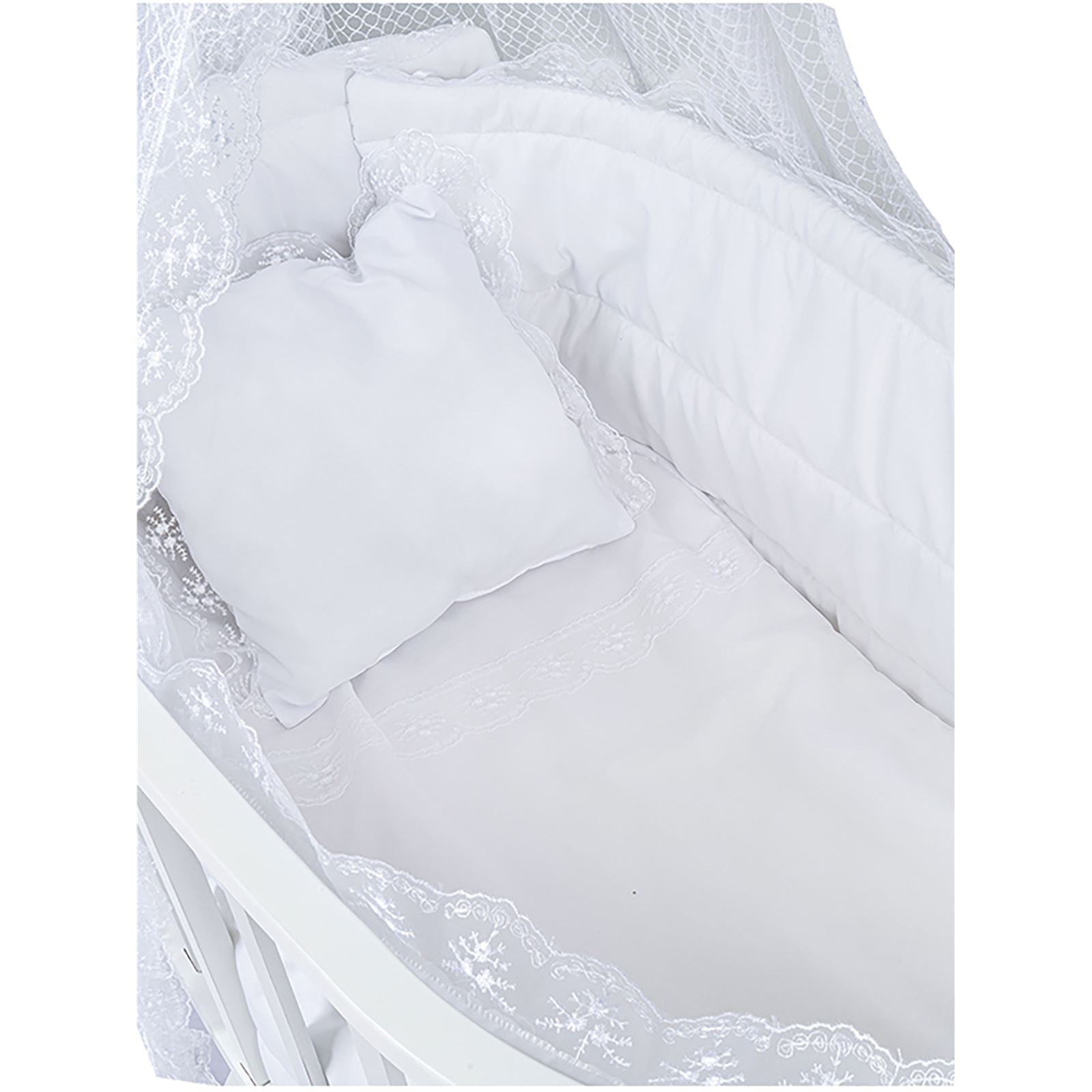 Mamma Akita White Doğal Organik Ahşap Sepet Beşik Uyku Seti Beyaz