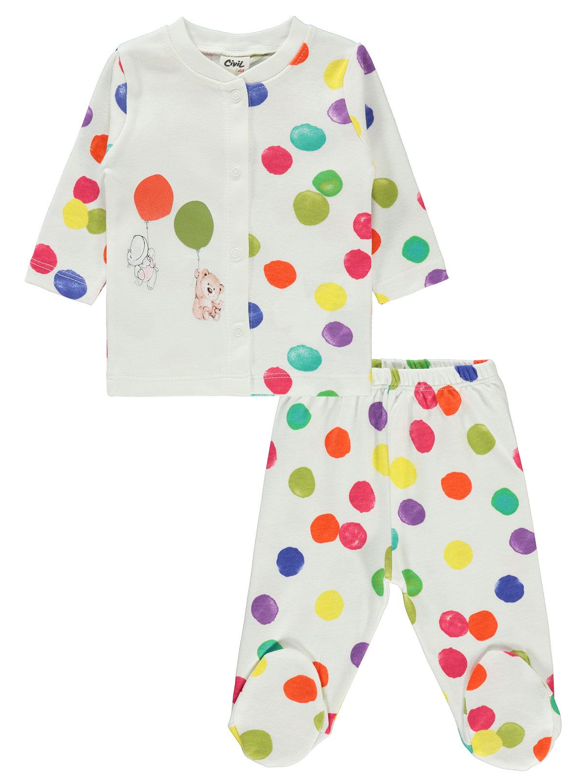 Civil Baby Kız Bebek Patikli Pijama Takımı 1-3 Ay Ekru